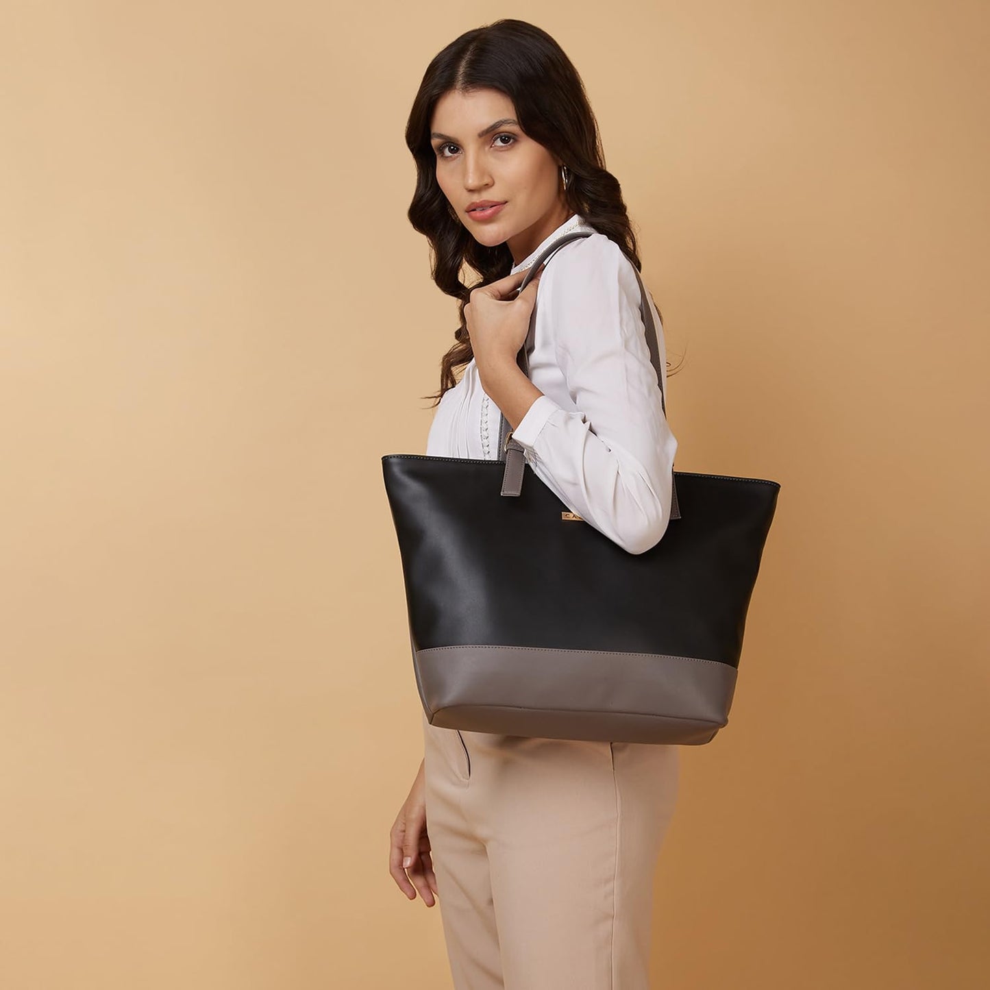 Caprese Brickly Tote Medium Black Shoulder Bag for Women Stylish, Spacious Design, Multi-Compartment, Durable, Comfortable Straps for Work, Travel, Shopping & Daily Use