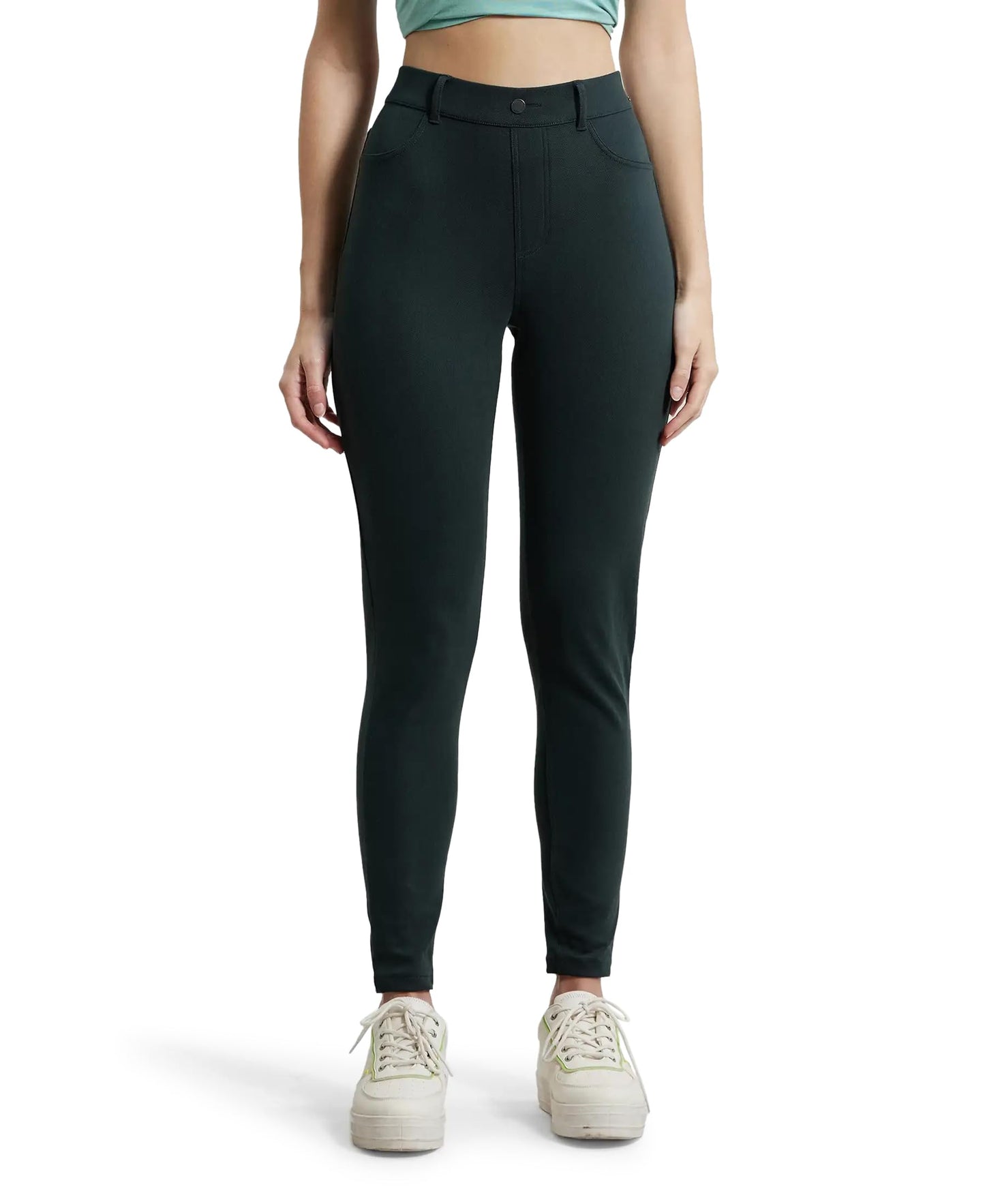 Jockey Women's Super Combed Cotton Rich Elastane Stretch Slim Fit Jeggings with Pockets_Style_IW16_Denim Green_M