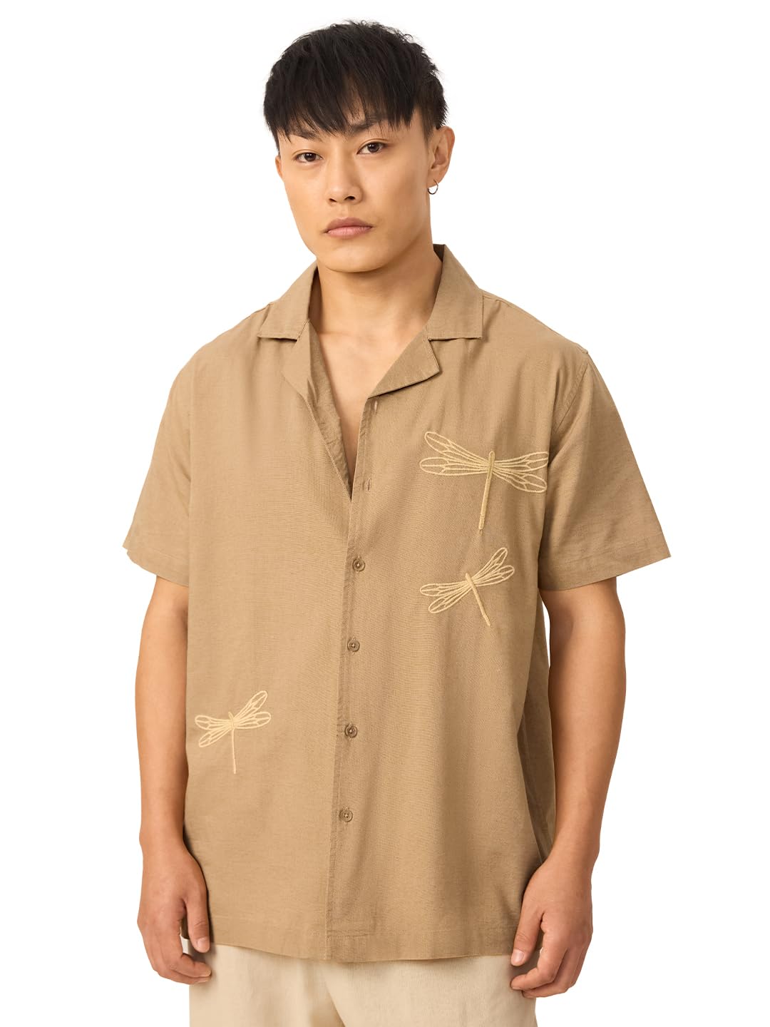 The Souled Store Official Bloom : Dragon Fly Men and Boys Multicolor Half Sleeve Collared Neck Button Front Regular Fit All Over Printed Holiday Shirts