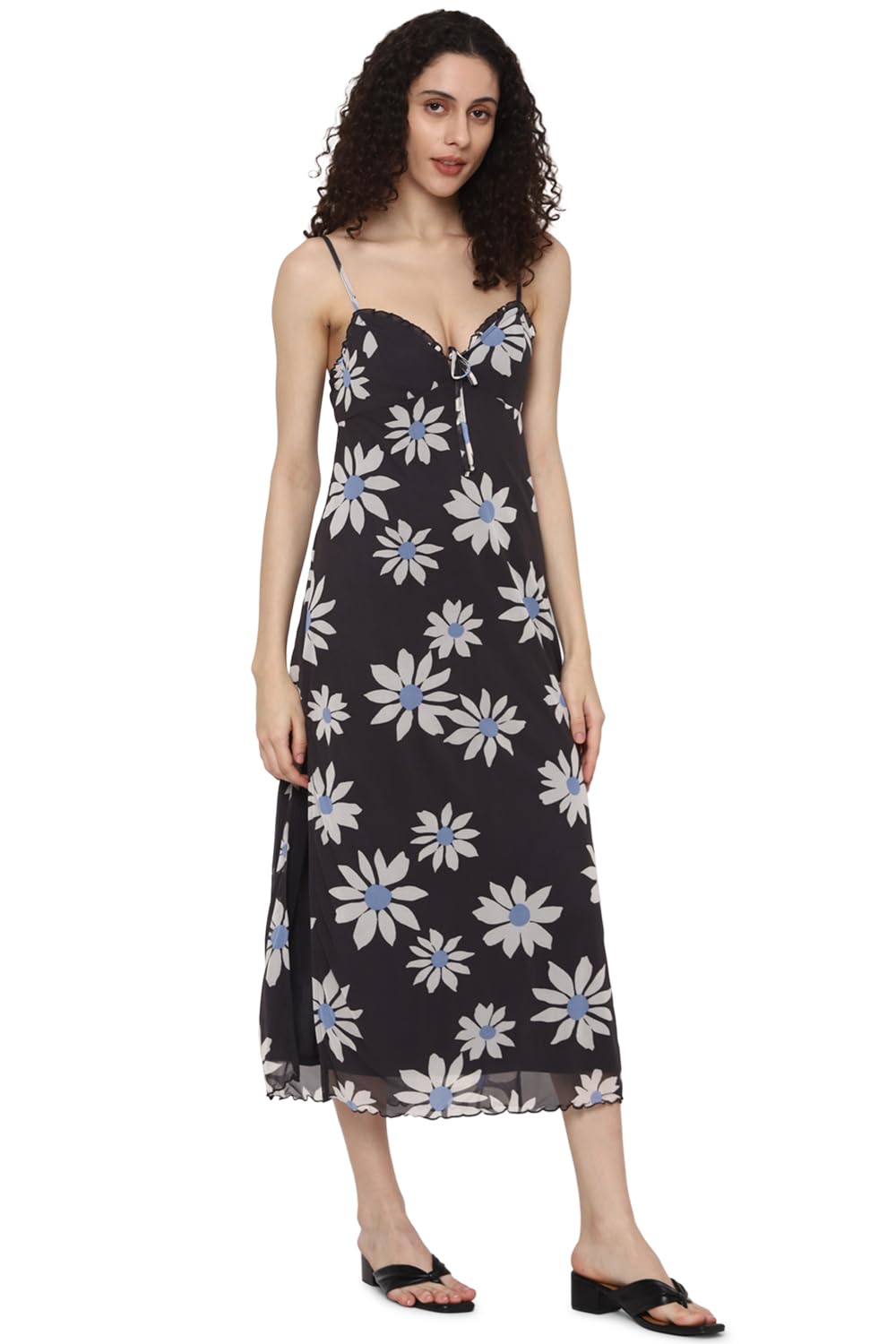 American Eagle Women's Polyester Blend A-Line Midi Dress (WEC0397250001_Black