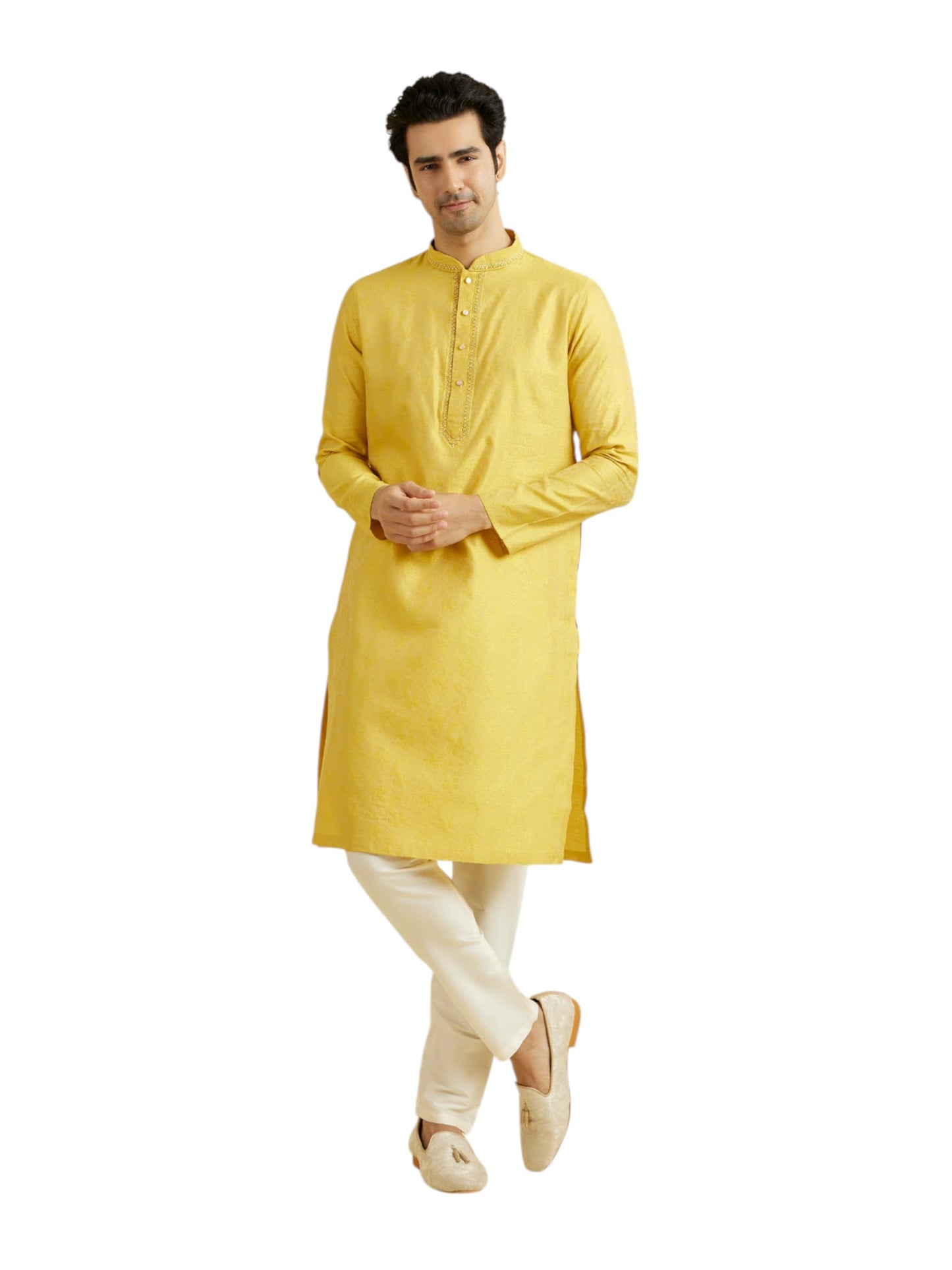 Manyavar Men's Viscose Blend Self Design Kurta Pyjama Set (2pcs)