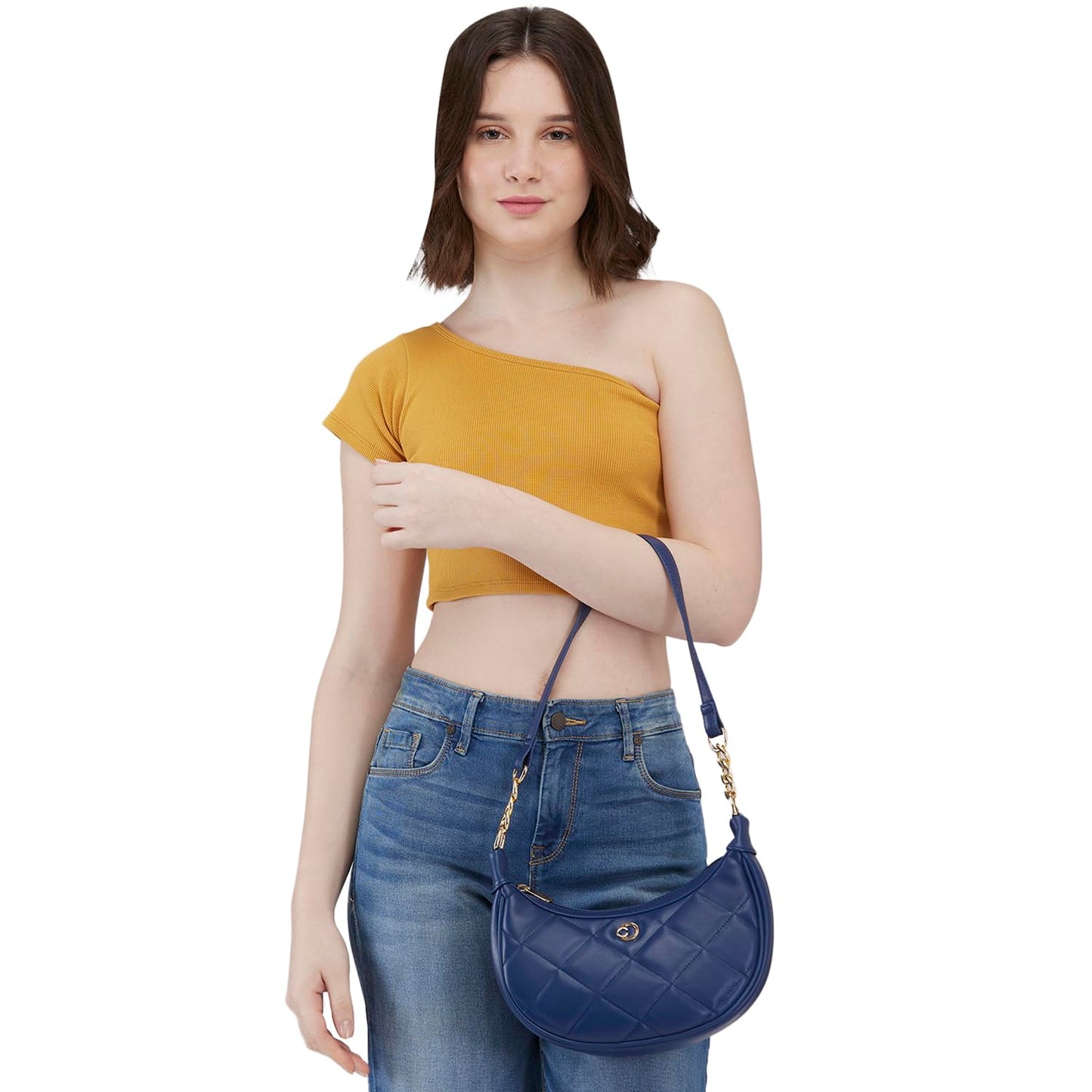 Caprese Charlot Baguette, Navy-Medium | Sleek Handbag for Women with Animal Print | Secure Top Zip | Perfect for Casual & Daily Use