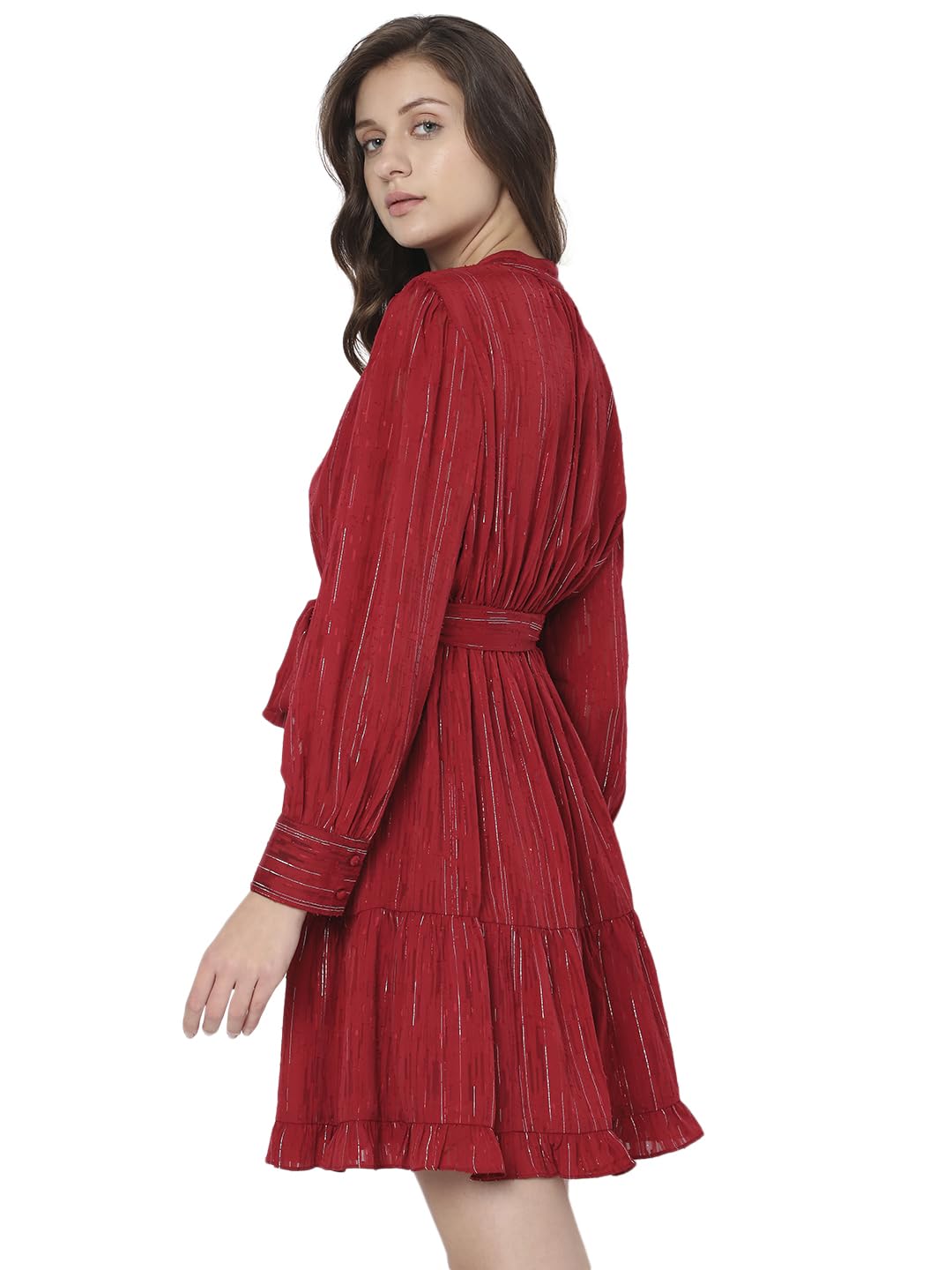 VERO MODA Women's Mini Polyester A-Line Red Dress_Large