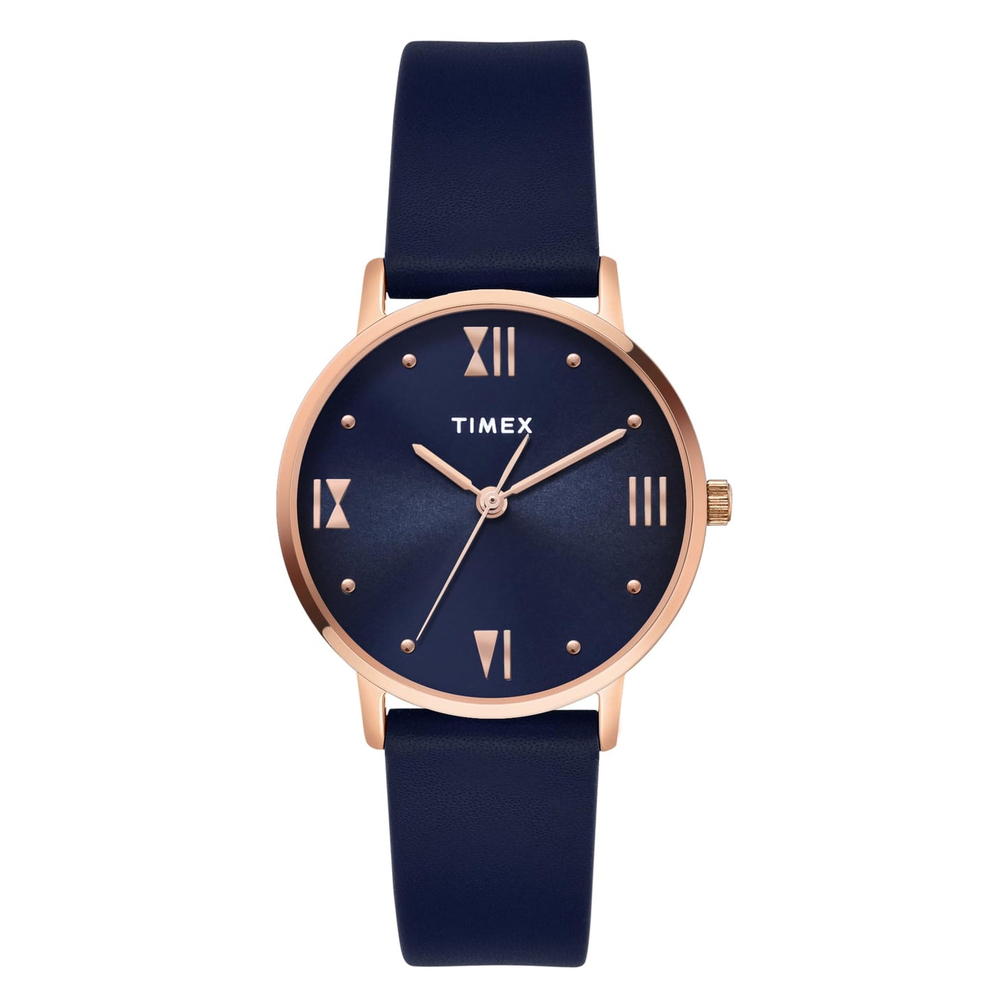 TIMEX Analog Watch for Women with Blue Round Dial & Blue Leather Strap Band Water Resistant Women's Wrist Watches - TWEL15622