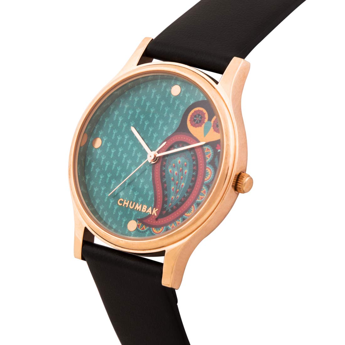 TEAL BY CHUMBAK Round Dial Analog Watch for Women,Folksy Owl Collection, Solid Vegan Leather Strap,Gifts for Women/Girls/Ladies,Stylish Fashion Watch for Casual/Work - Black