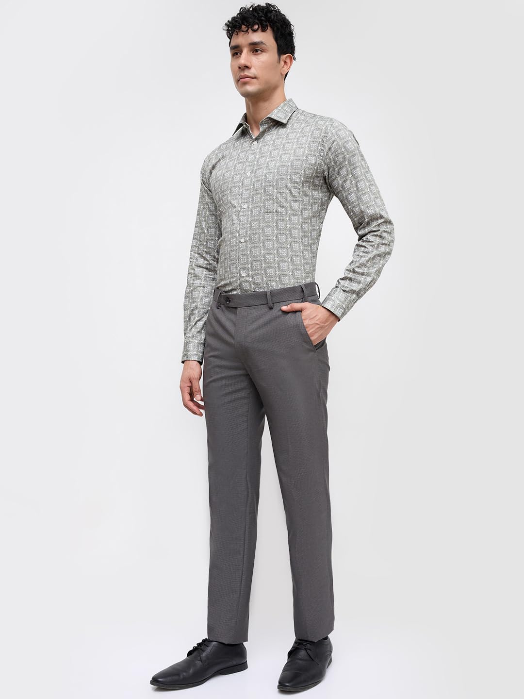 Park Avenue Men Slim Fit Structure Pattern Polyester Blend Flat Front Formal Trouser Dark Grey