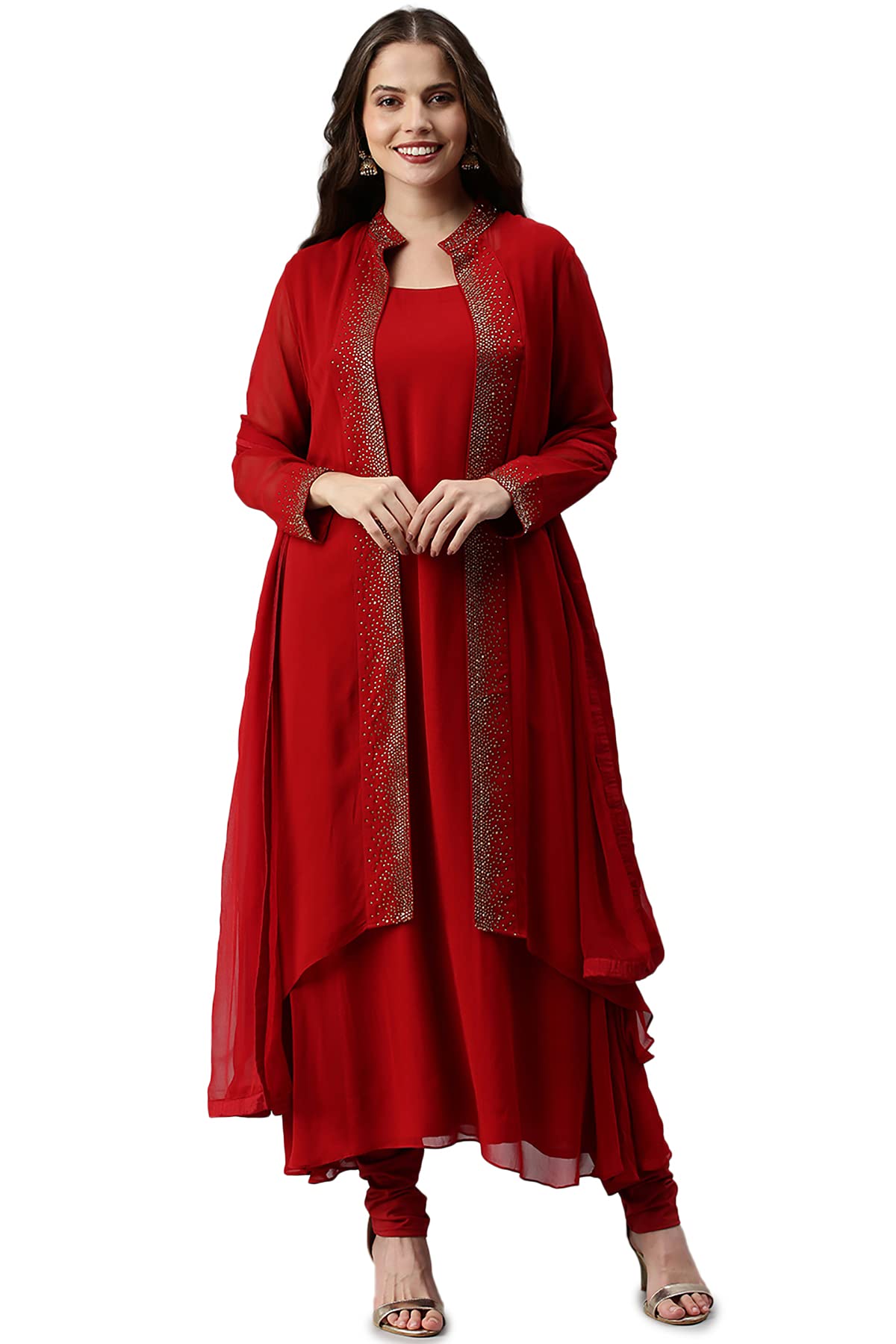Soch Red Pure Georgette Embroidered Chudidar Set