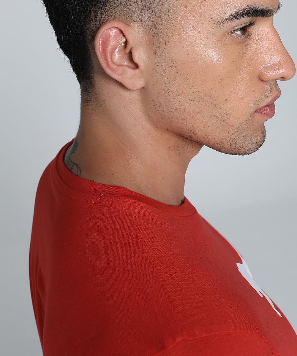 Puma Men's Printed Regular Fit T-Shirt (658705_Red-White