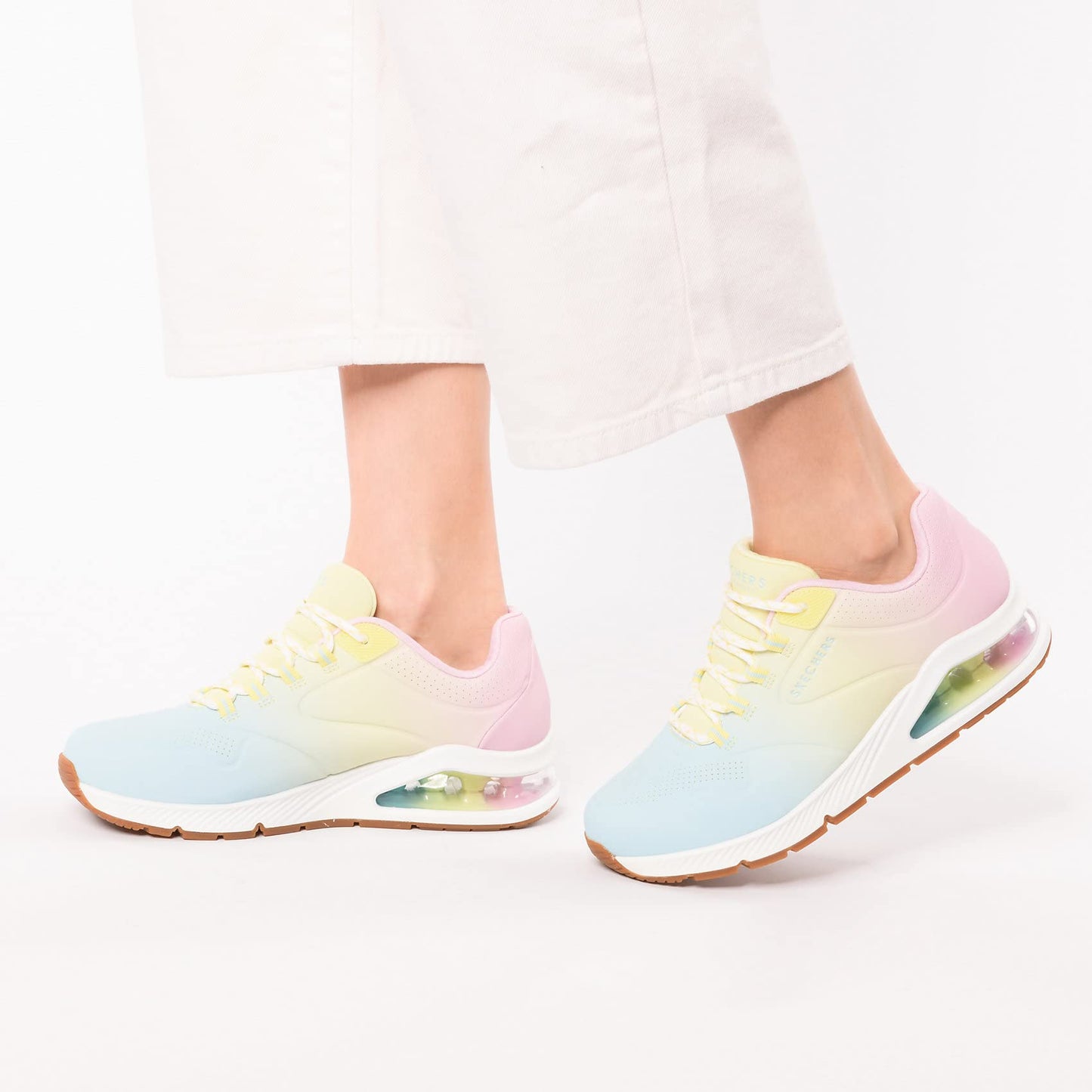 Skechers Women's UNO 2-Color Waves Sneaker, White/Mulit, 7