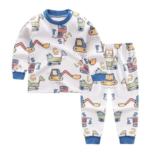 Bold N Elegant Full Sleeve Cartoon Print Cotton T-Shirt & Pajama Pajama Clothing Set for Infant Toddler Baby Boy Girl Kids (0-6 Months, White)