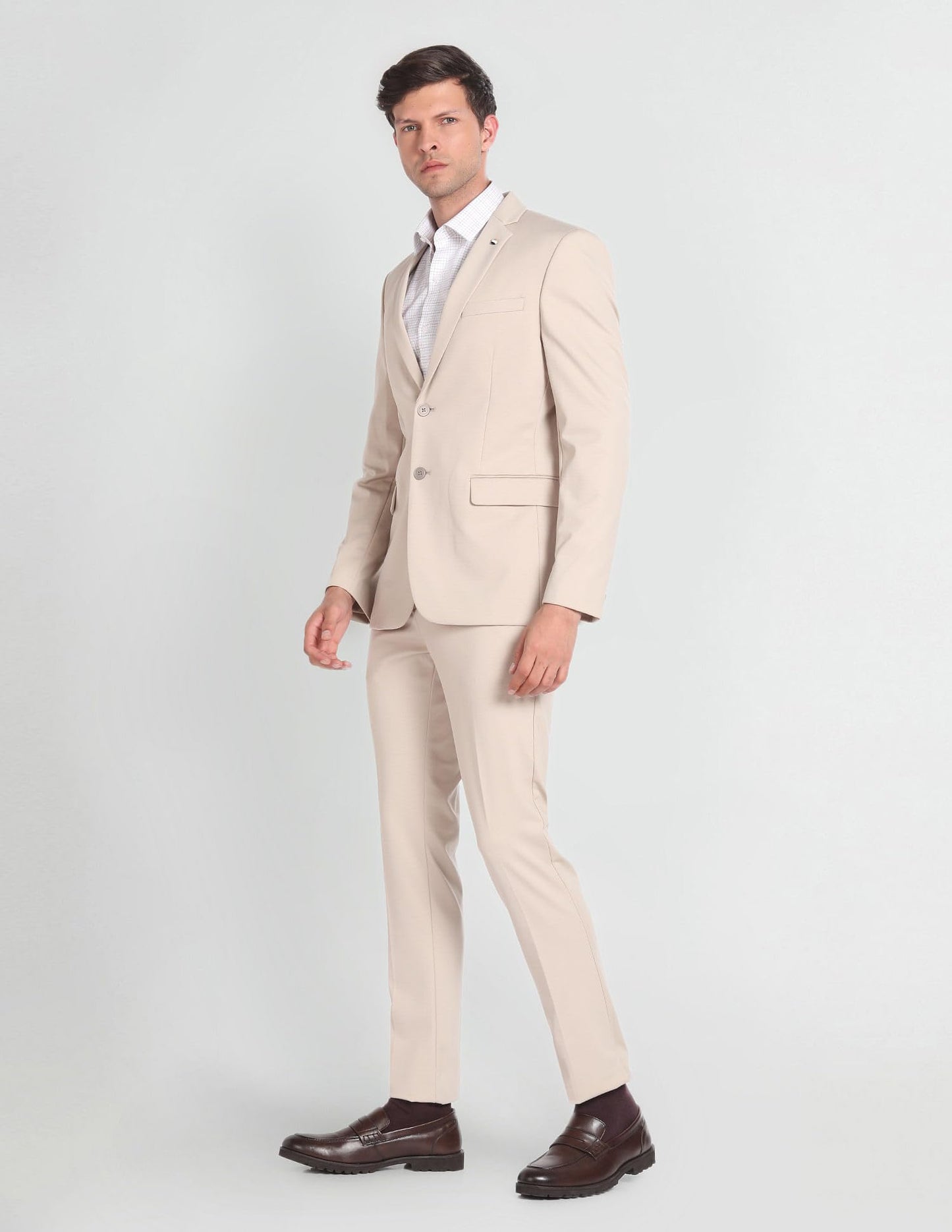 Arrow Men's Nylon Single Breasted Business Suit Pants Set (ARAGSU5552_Beige