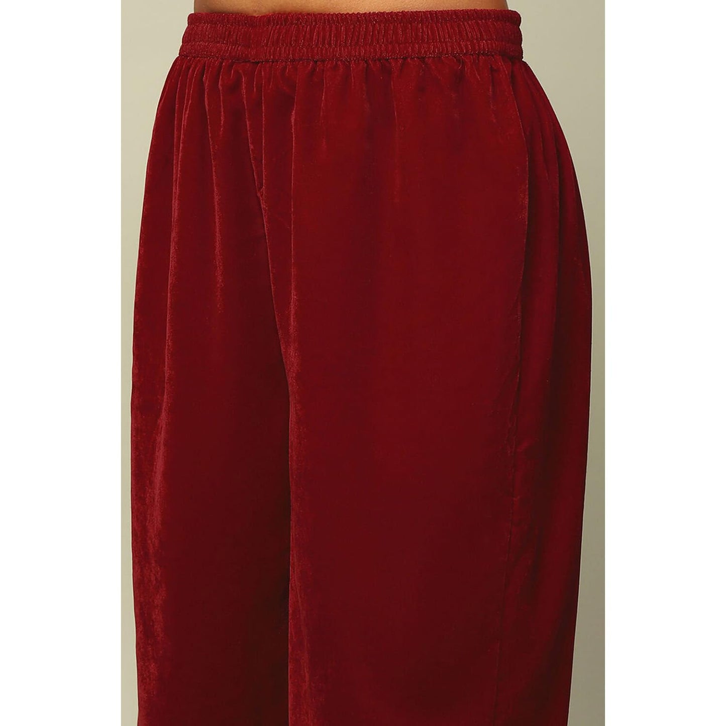 Rangriti Women's Poly Velvet Kurta Set (WNTRWR20383AW24RED_Red