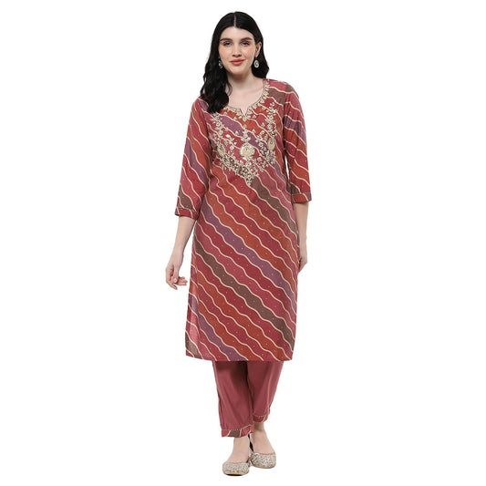 Rangriti Women's Viscose Blend Kurta Set (FSGLM22186SS25PNK_Pink