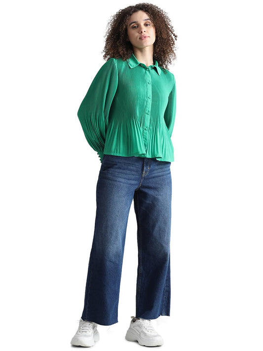 ONLY Green plissé Full Sleeves Shirt