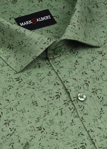 MARK & ALBERT Men's Half Sleeve Printed Linen Slim Fit Shirt Olive