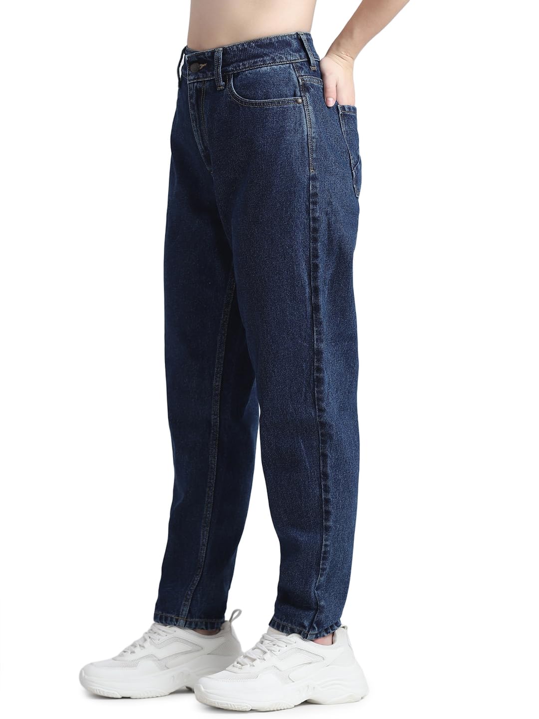 ONLY Women Solid Cotton Boyfriend Fit High Rise Blue Jeans