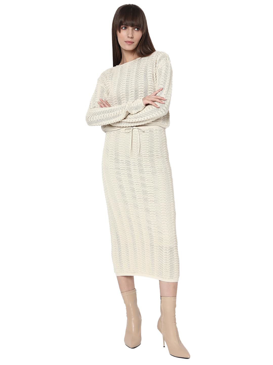 VERO MODA Women's Straight Fit High-Rise Beige Skirt