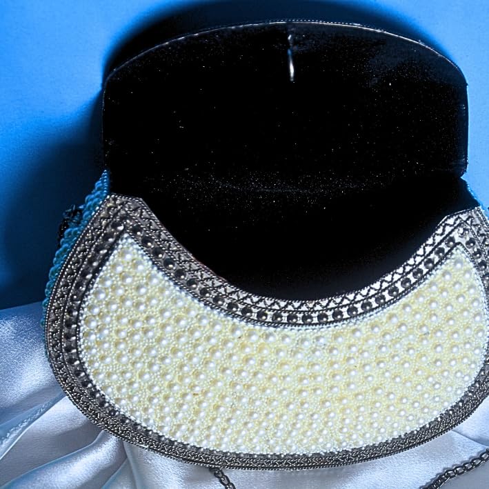 Handmade Pearl Mosaic Evening Clutch, Brass Frame with Chain Strap, Traditional Wedding Party Purse