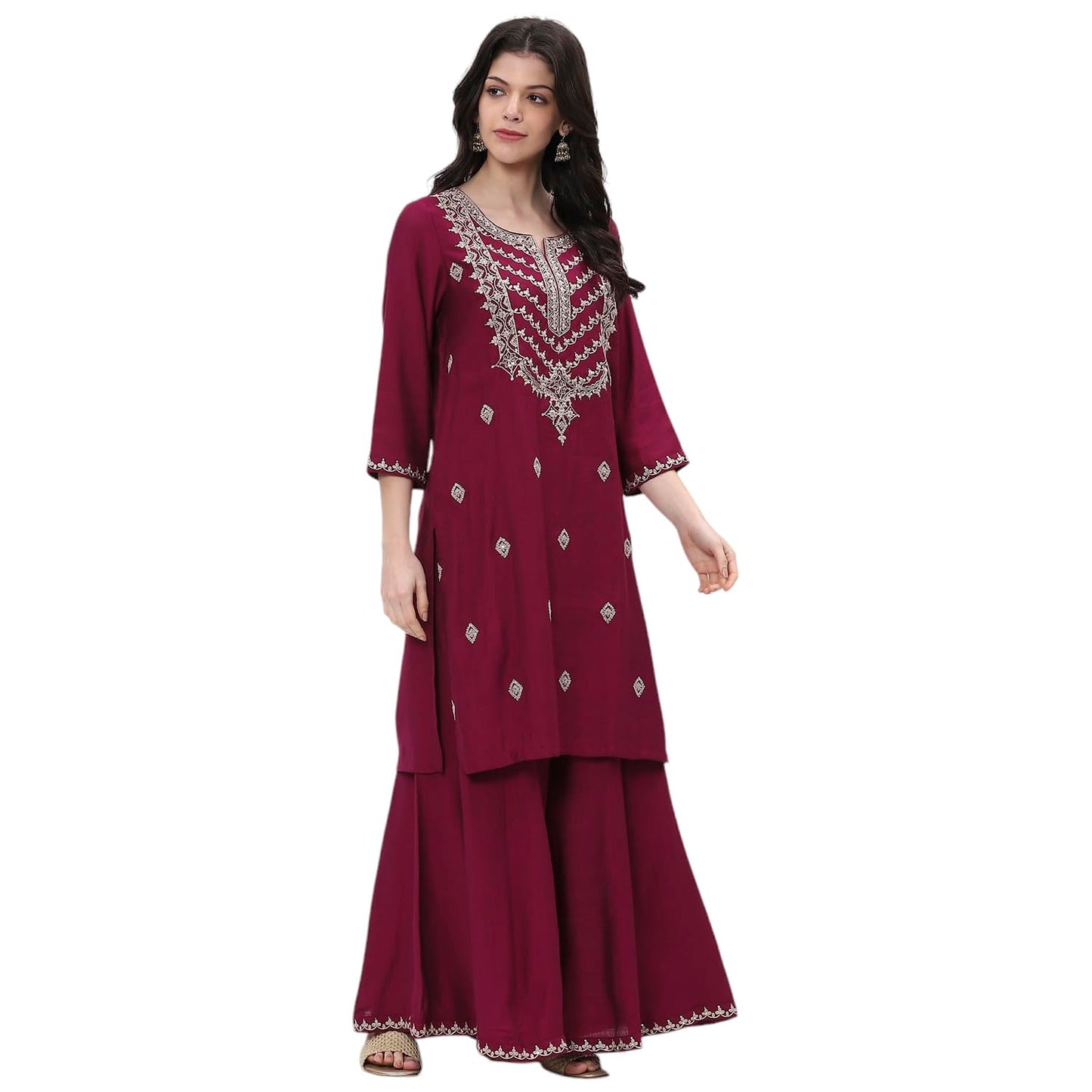 Rangriti Women's Viscose Blend Kurta Set (FSGLM20728SS25WNE_Wine