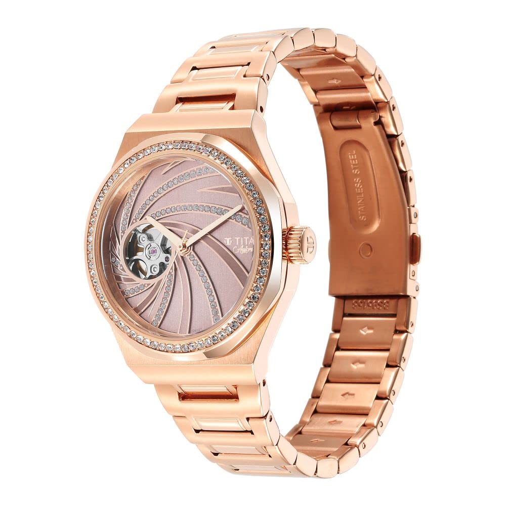 Titan Automatic Rose Gold Dial Rose Gold Stainless Steel Strap Watch for Women - NT95177WM01