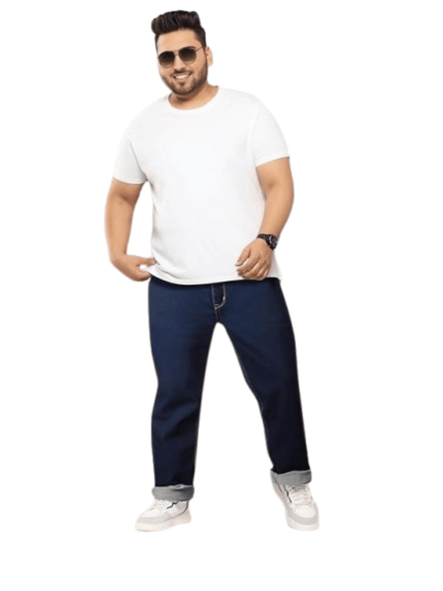 RIG BONE Plus Size Men's Stretchable Heavy Fade Jeans Relaxed Fit High Rise Solid Denim Pants Sizes 36 to 48 (in, Numeric, 48, Plus, Dark Blue)