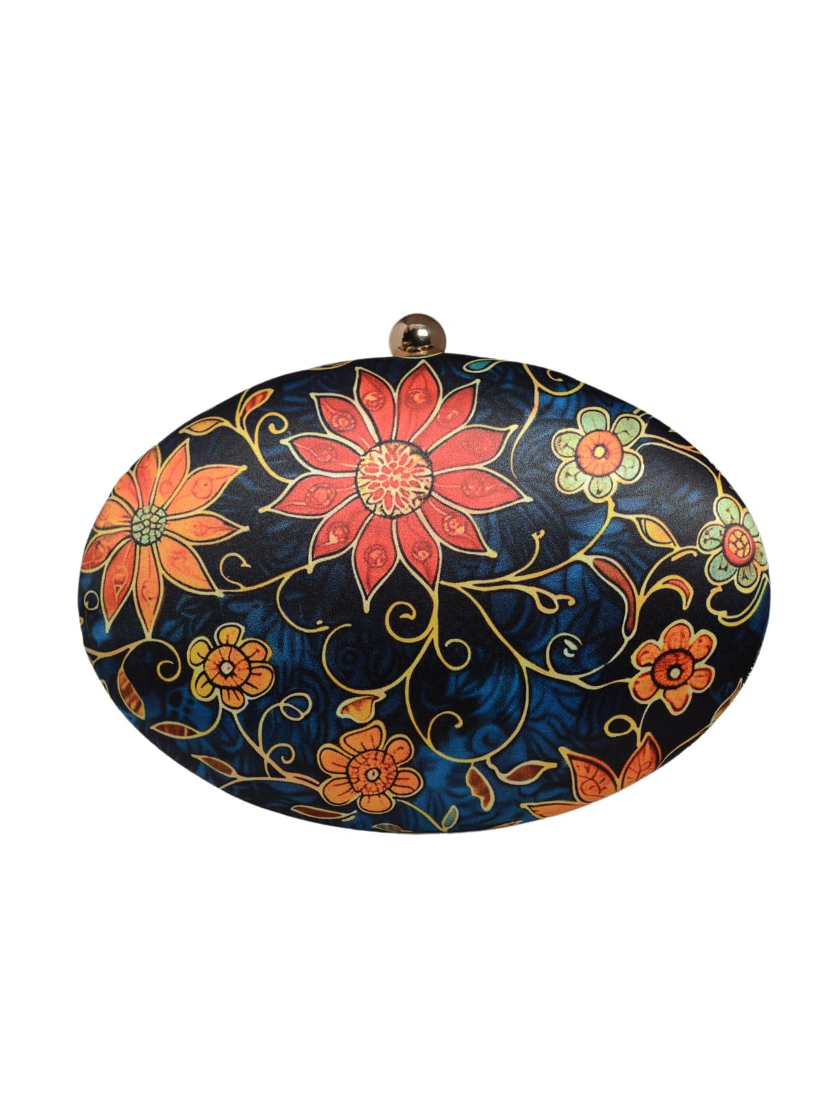 Artklim Blue Based Floral PrInted Oval Clutch Bag for Women with Detachable Strap