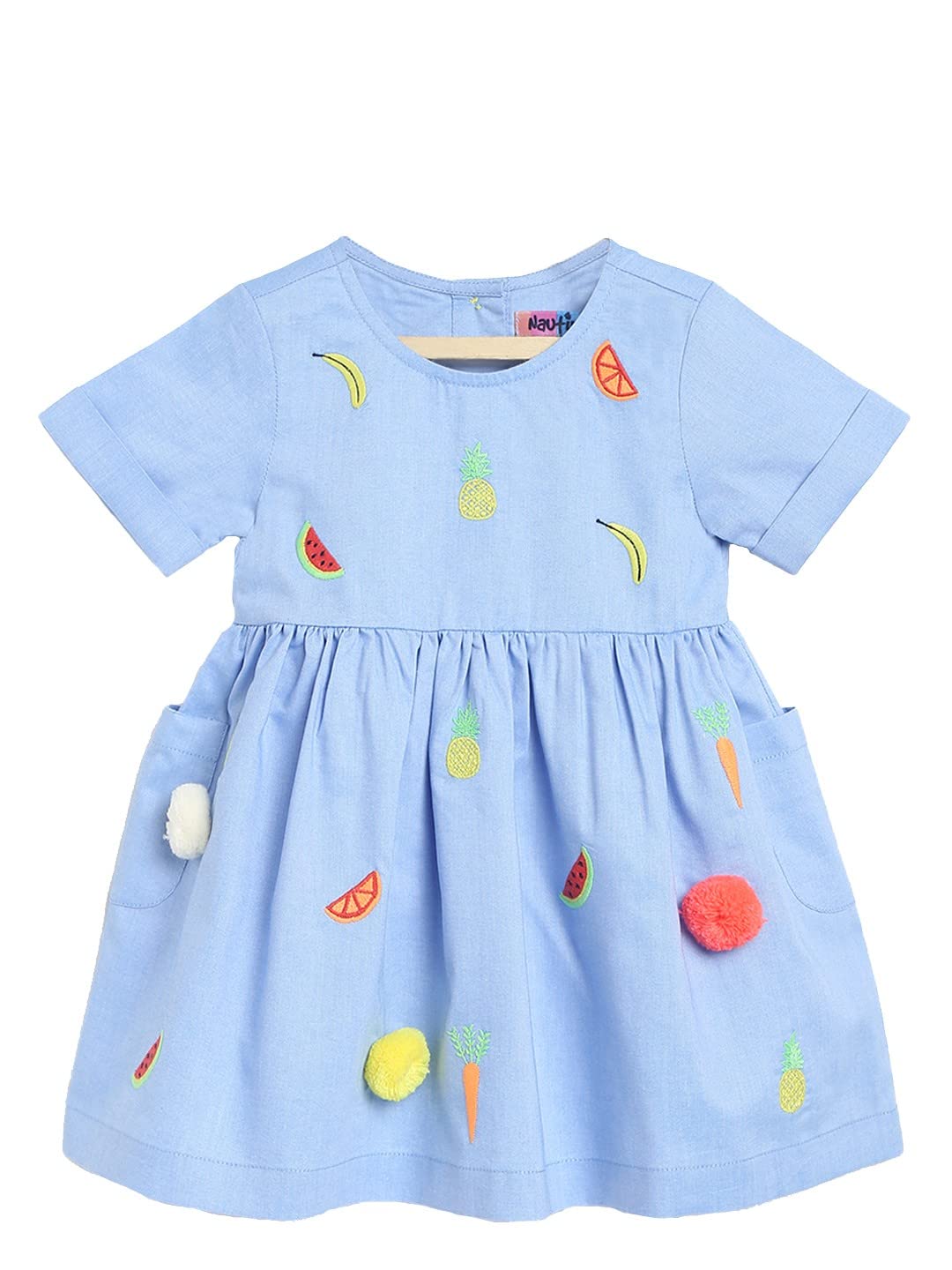 nauti nati Girl's Cotton Strapless Mini Dress (NN311-013-12-18M_Blue_12 Months-18 Months)