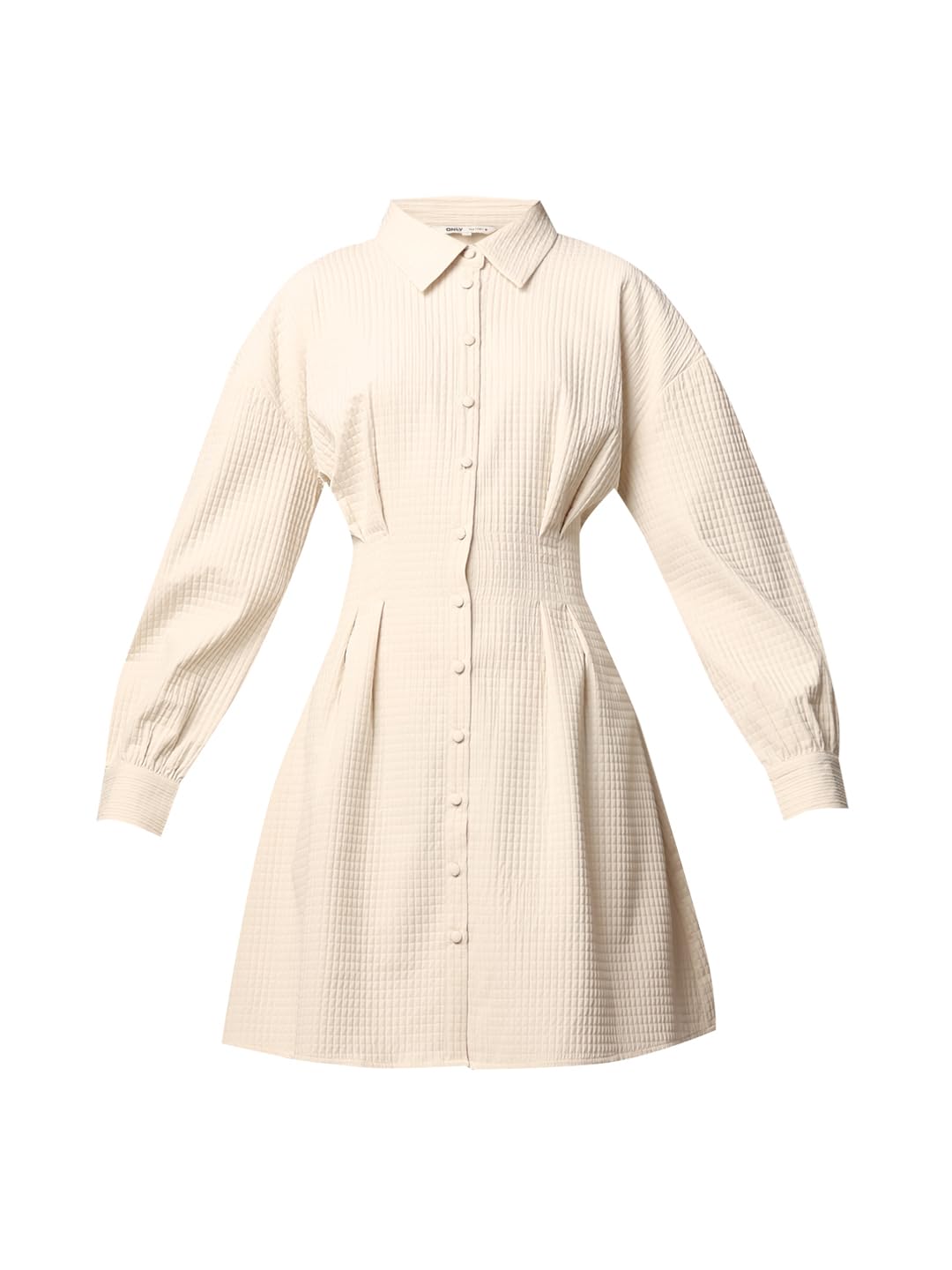 ONLY Women Textured Fit and Flare Casual Beige Shirt Dress