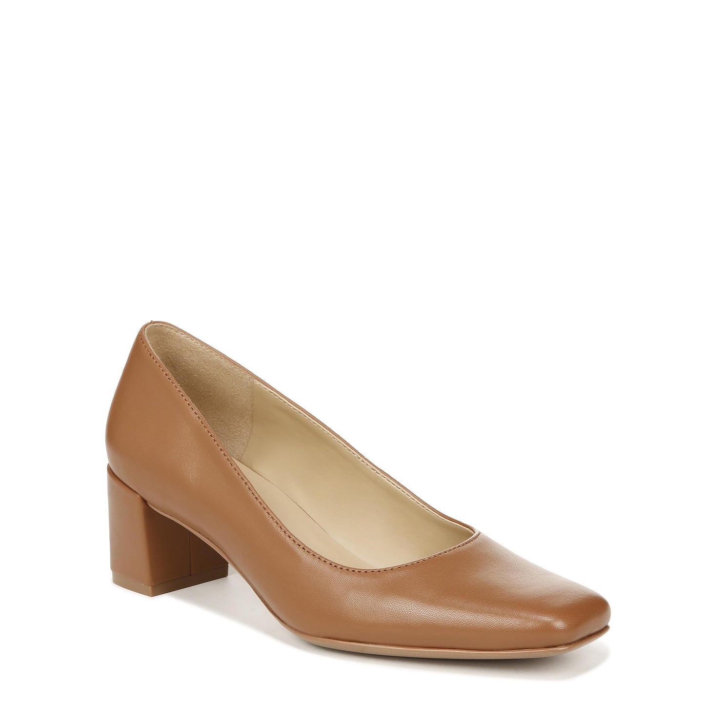 Naturalizer Women's Karina Low Block Heel Square Toe Pump, English Tea Brown Leather, 6.5 Wide