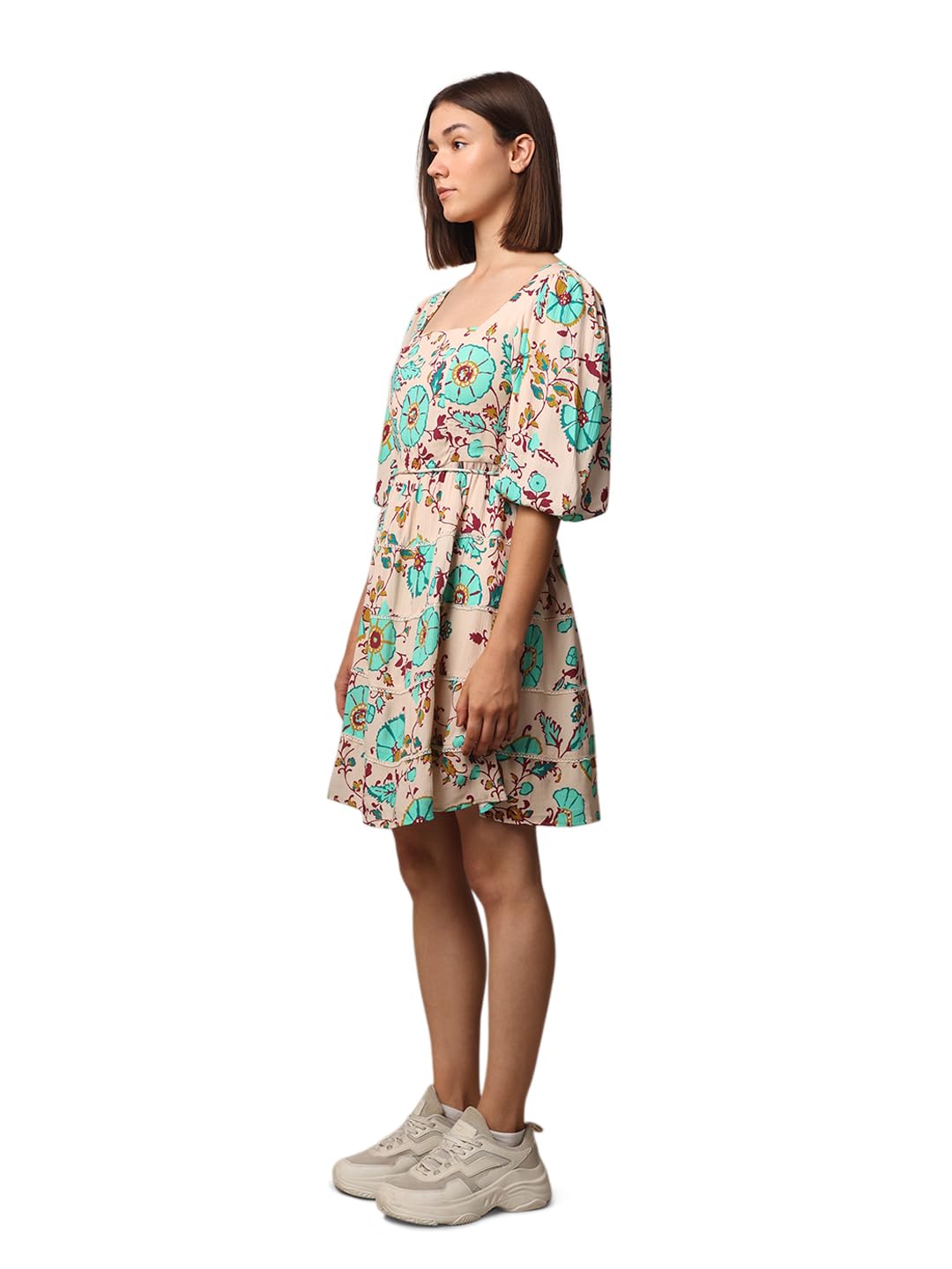 ONLY Women Floral Casual Beige Fit and Flare Dress