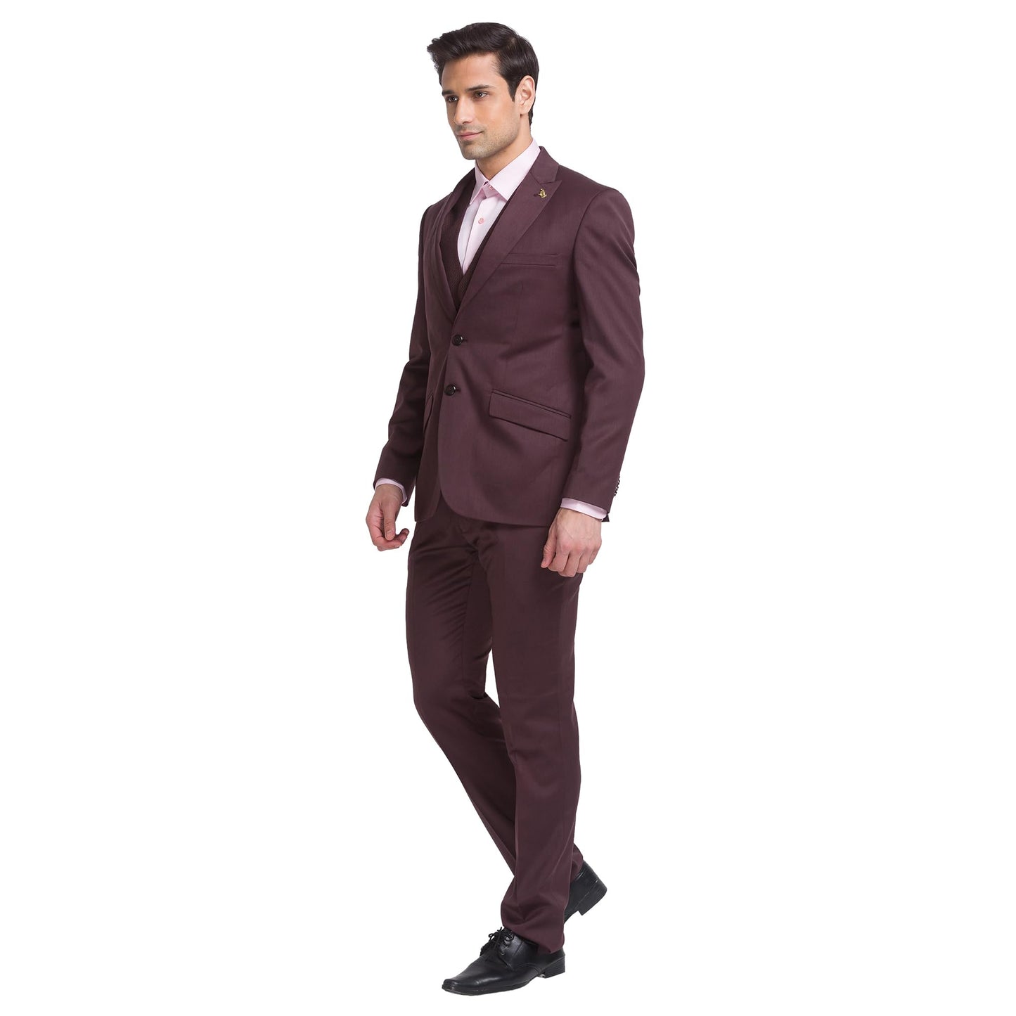 Raymond Men Contemporary Fit Solid Pattern Poly Wool Blend Peak Lapel Flat Front Formal Suit (Size: 104)-RIDH00662-O7 Dark Brown