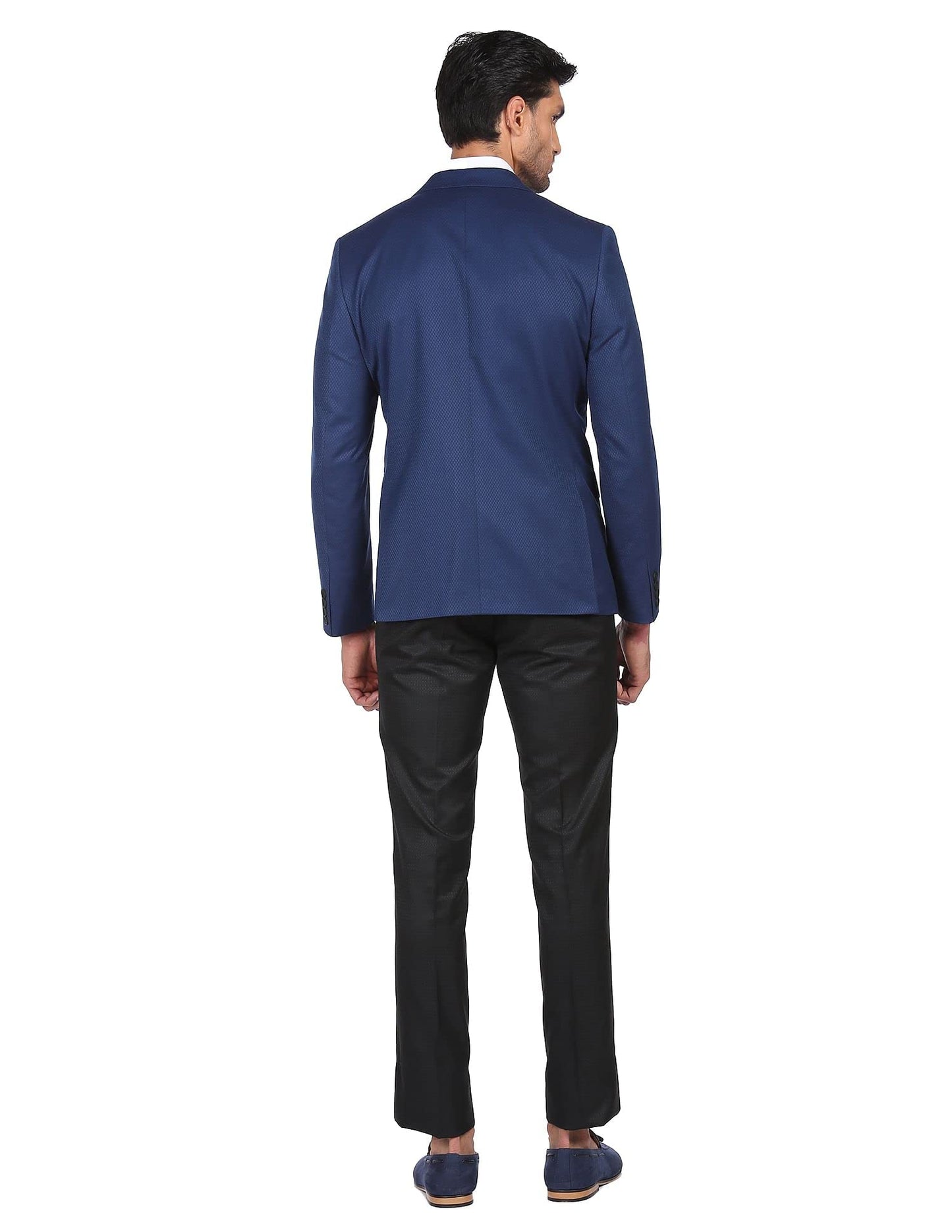 Arrow Polyester Men Navy and Black Patterned Single Breasted Two Piece Suit Business Pants Set (ARACSU5670 40)