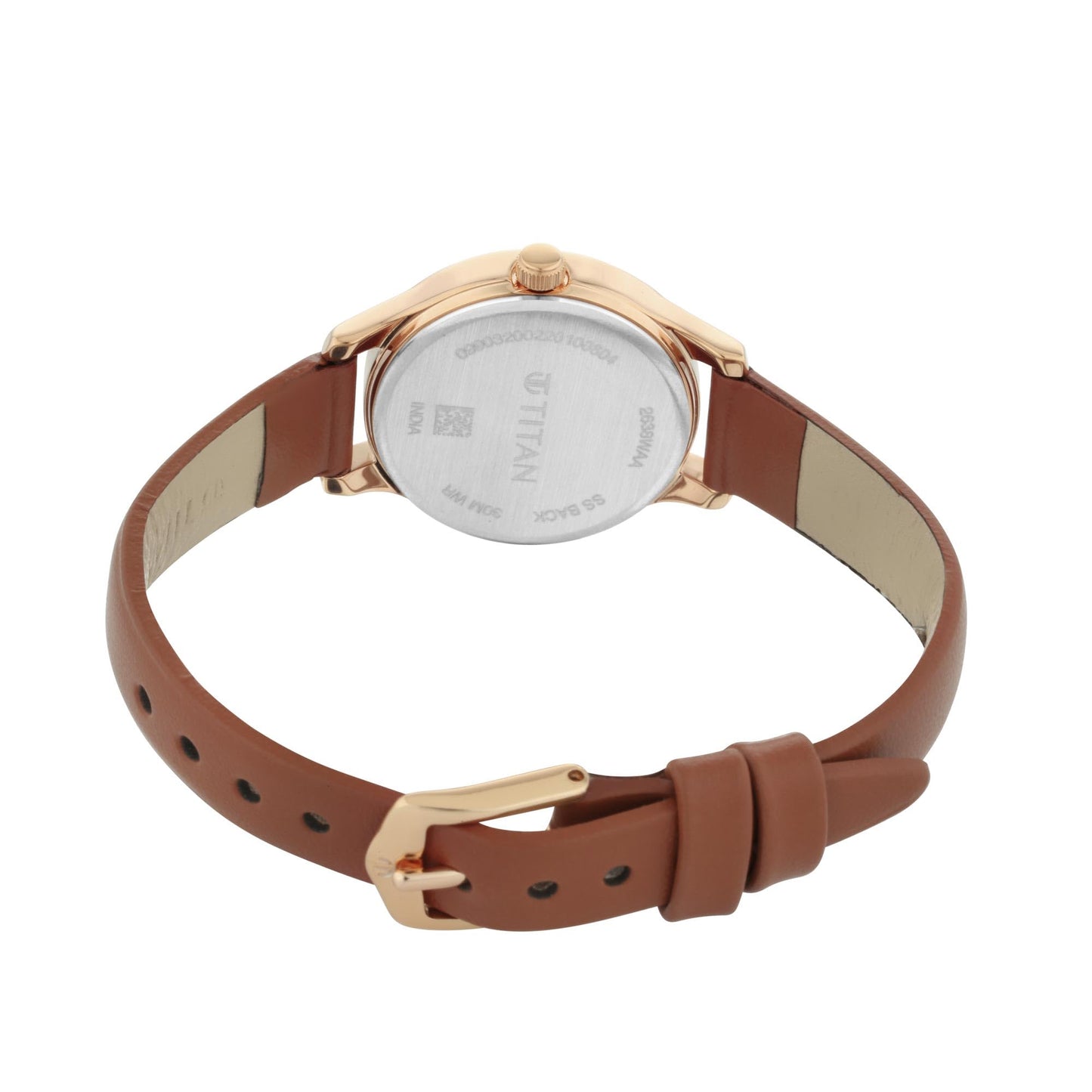 Titan Quartz Analog Silver Dial Leather Strap Watch for Women-2638WL01