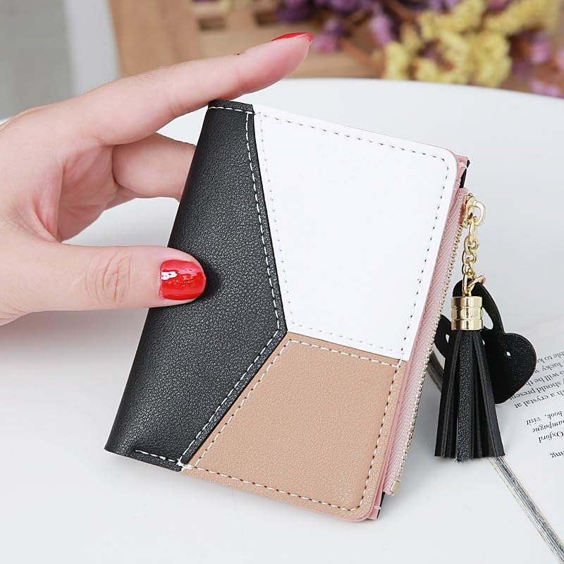Valerie Women's Wallet PU Leather Multi Fold Wallets Credit Card Holder Coin Purse Zipper Small Clutch Secure Card Case/Gift Wallet (Blue) (Black)