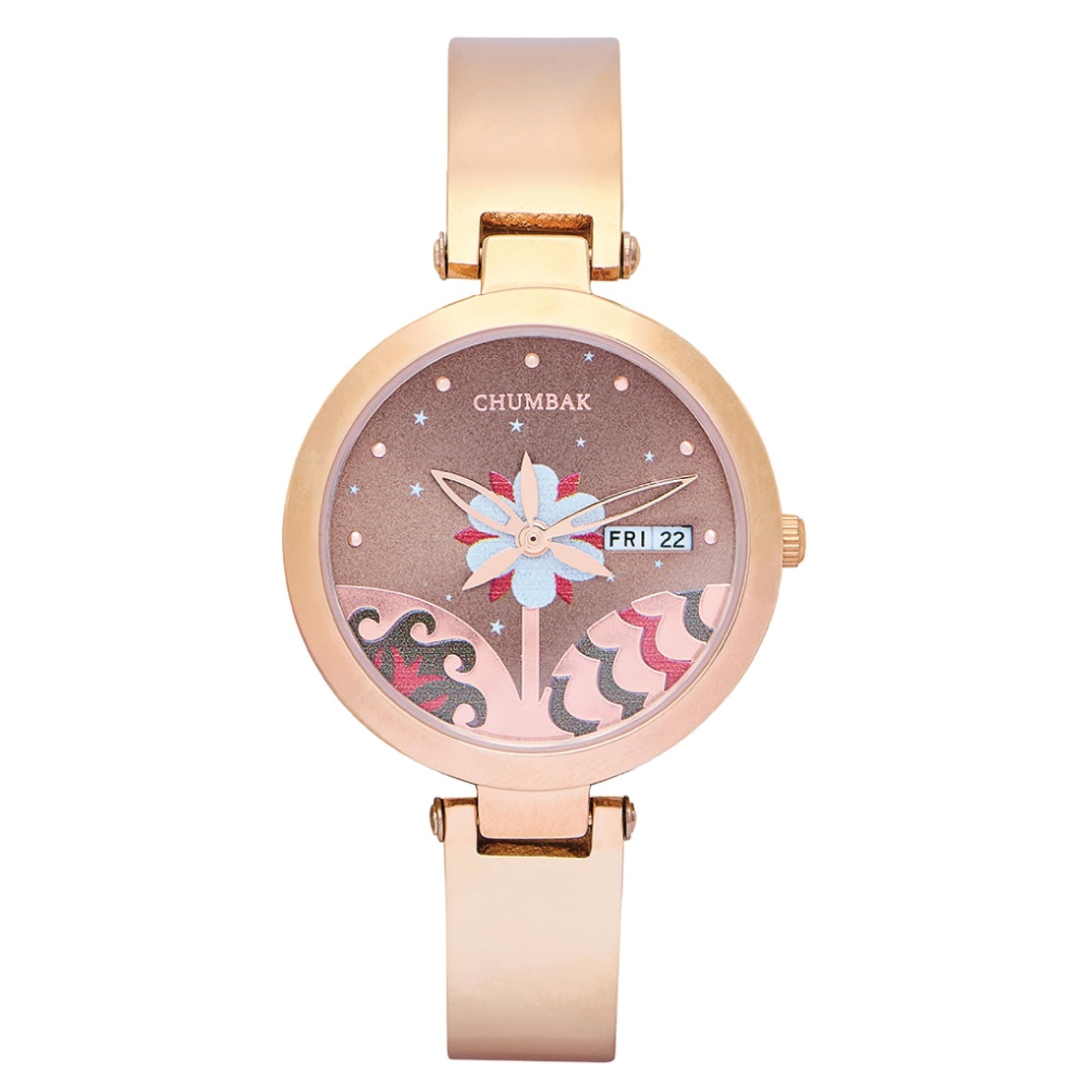 Chumbak Bloom Metal Watch | Rosegold with Brown Dial|Stylish Fashion Watch for Casual/Work|Gifts for Women/Girls/Ladies|Wrist Watches for Women