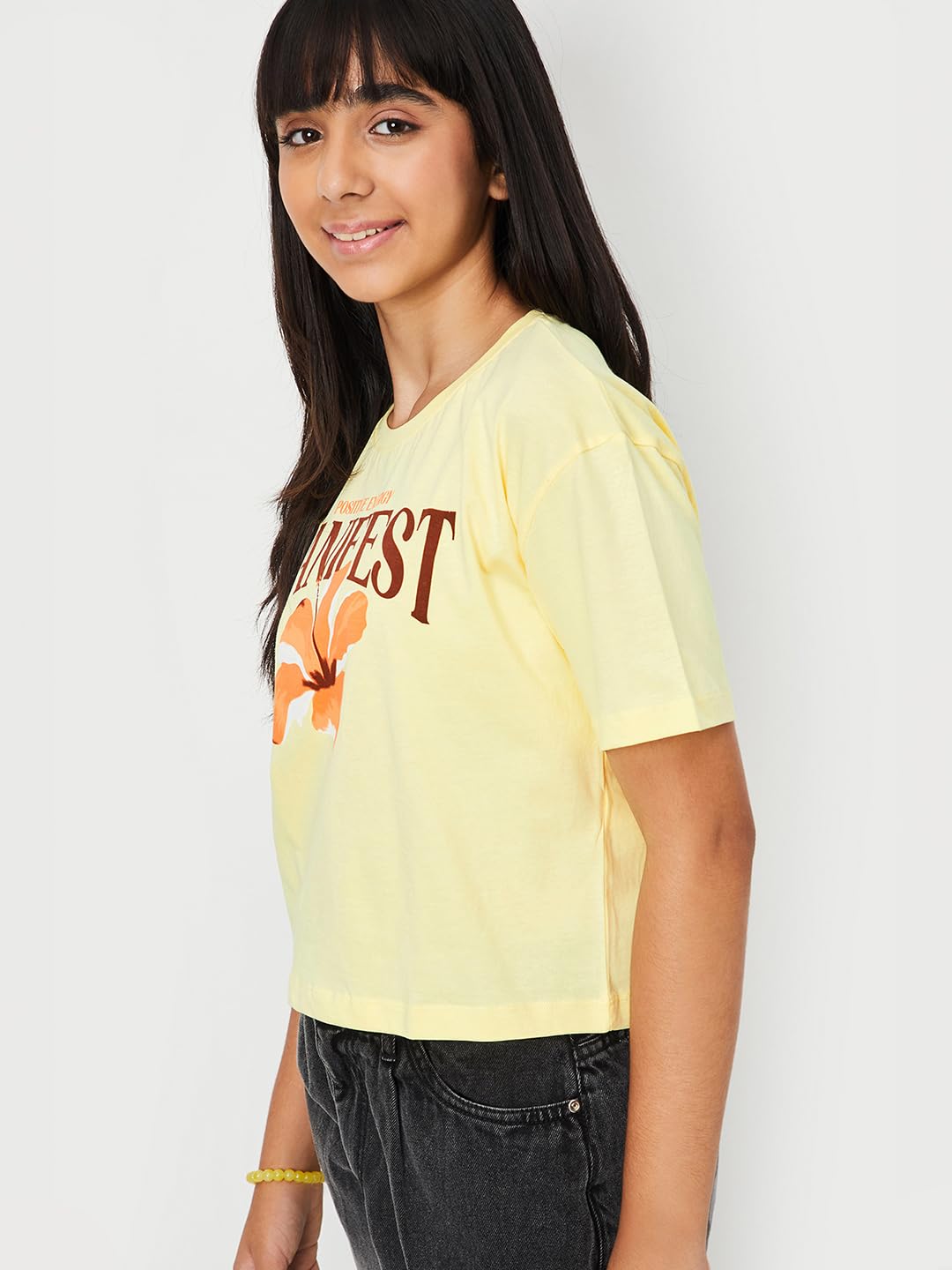 Max Girl's Regular Fit T-Shirt (M25EBT04_Yellow