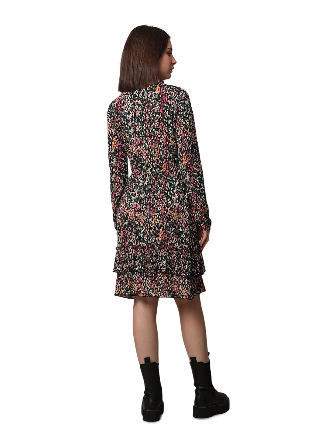 ONLY Women Floral Fit and Flare Casual Black Layered Dress