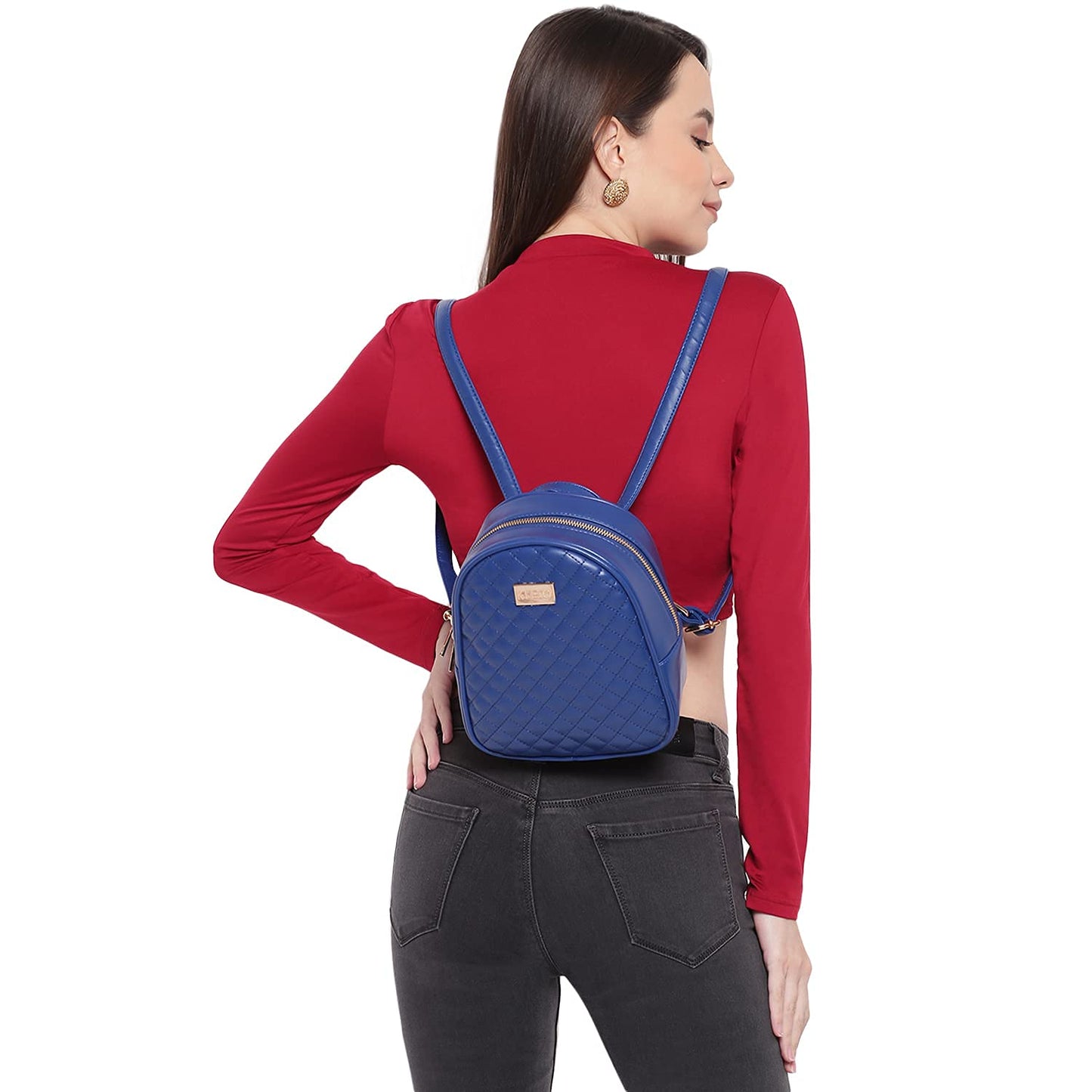 KLEIO Quilted Leather Multifunctional Backpack for Women (Royal Blue)