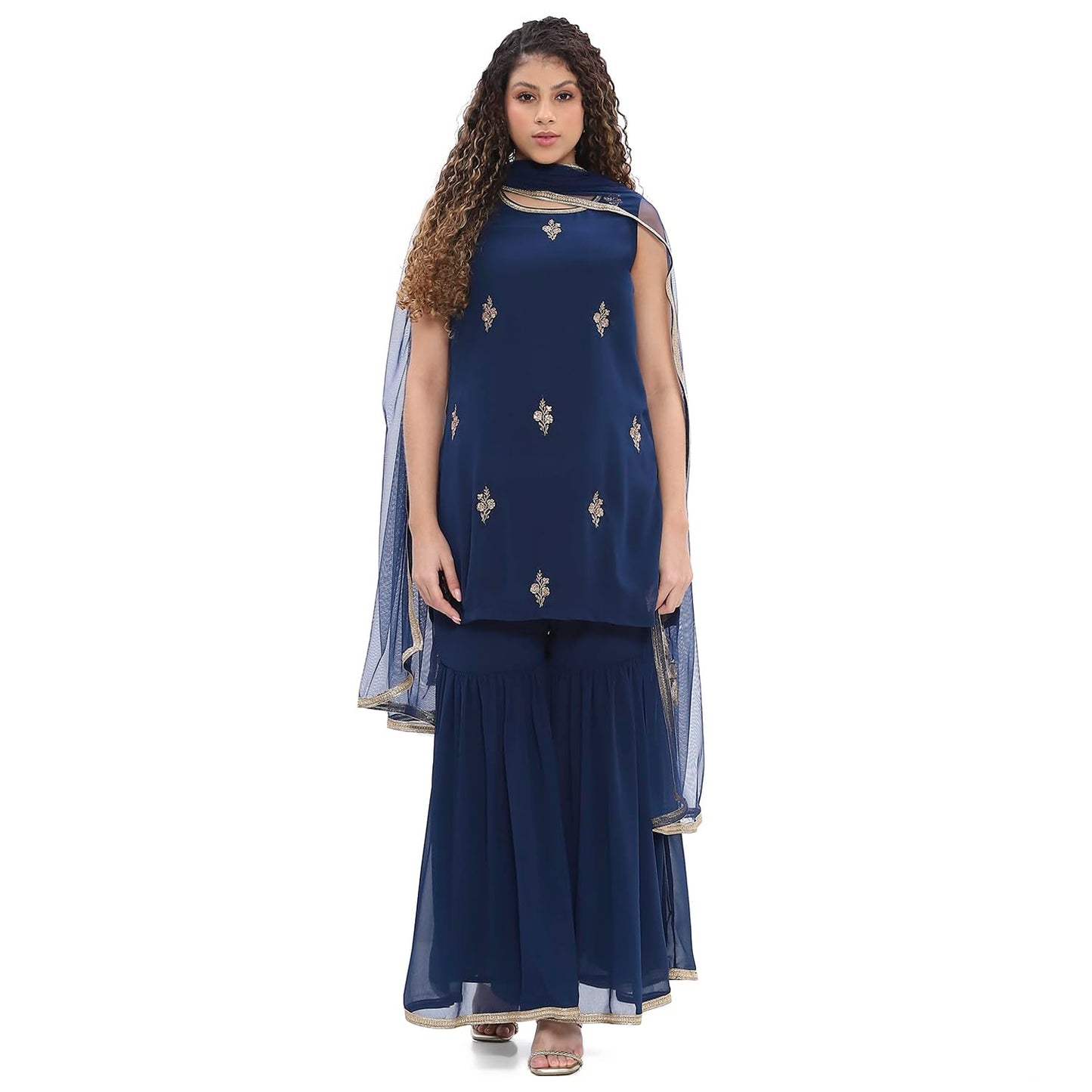 Biba Women's Polyester Kurta Set (SKDNAGMA10829SS25BLU_Blue