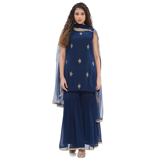 Biba Women's Polyester Kurta Set (SKDNAGMA10829SS25BLU_Blue