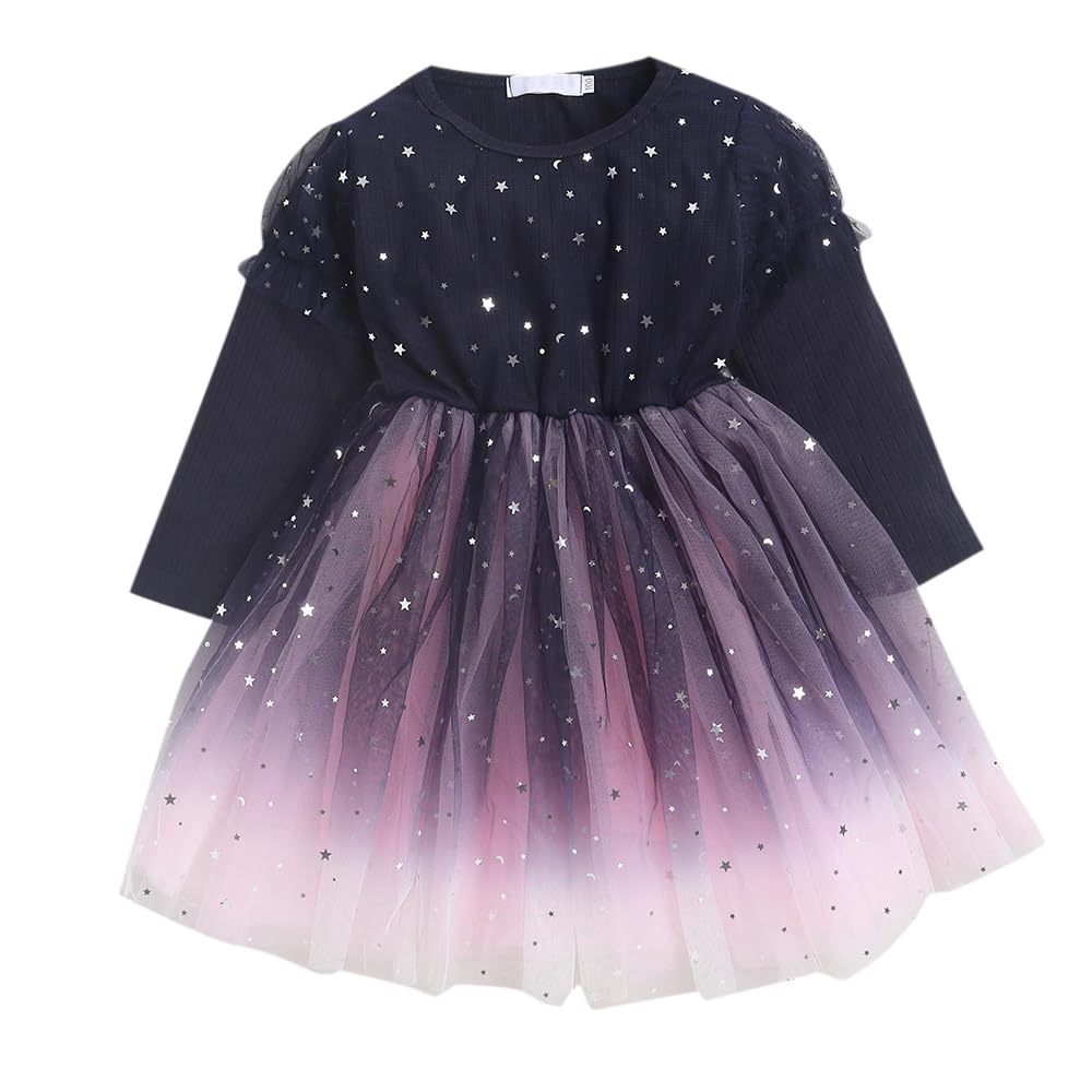Hopscotch Girls Full-Sleeve All-Over Print Party Dress in Navy Color for Ages 2-3 Years