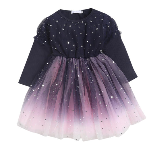 Hopscotch Girls Full-Sleeve All-Over Print Party Dress in Navy Color for Ages 2-3 Years