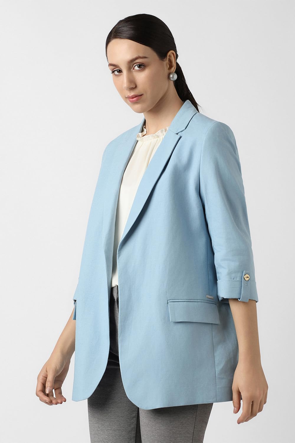 Van Heusen Women's Blazer (VWBZFRGFG19883_Light Blue