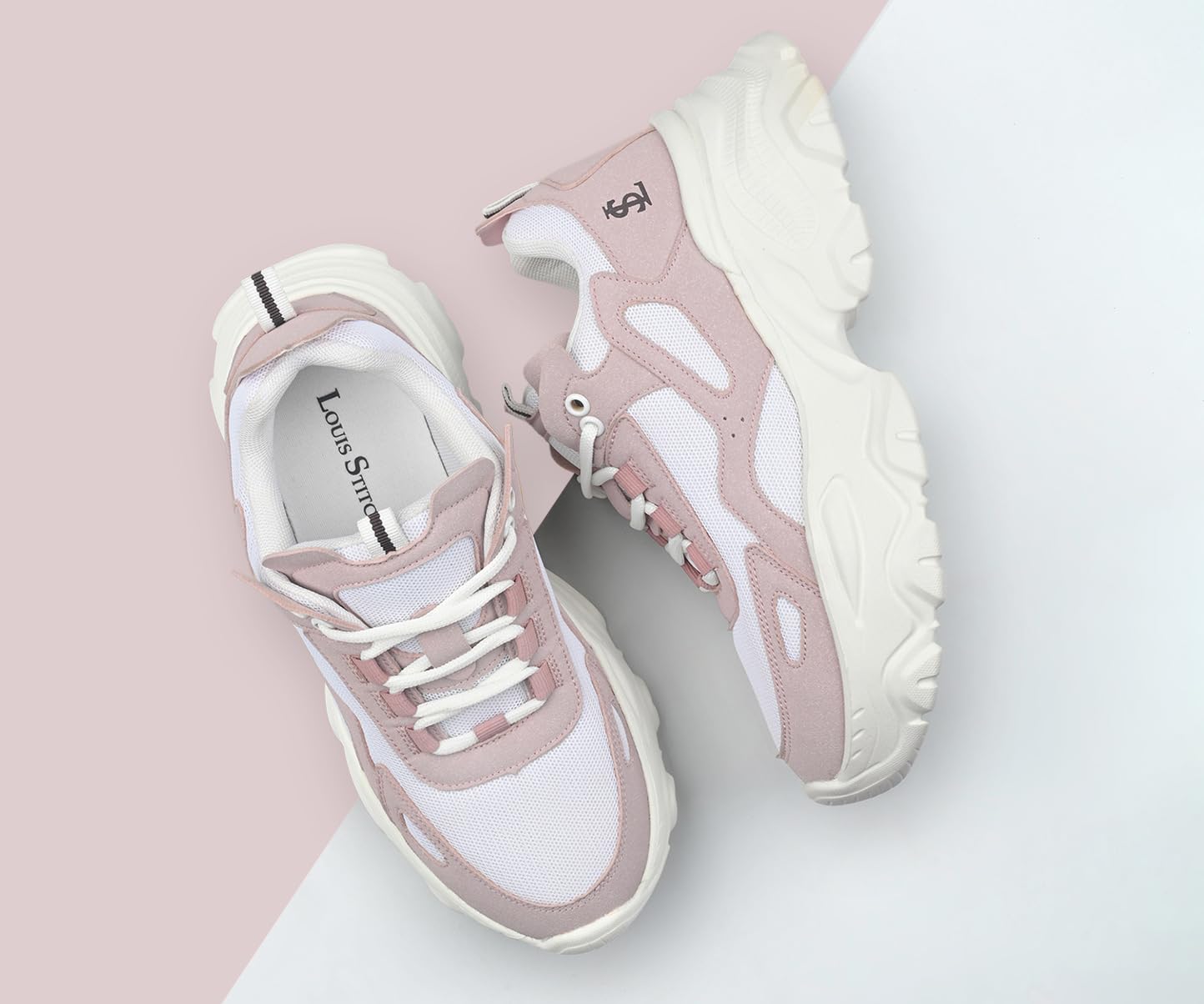 LOUIS STITCH Pink-White Sneakers for Women | Comfortable Sneakers | LSLD-SNK-01-PK | UK-5