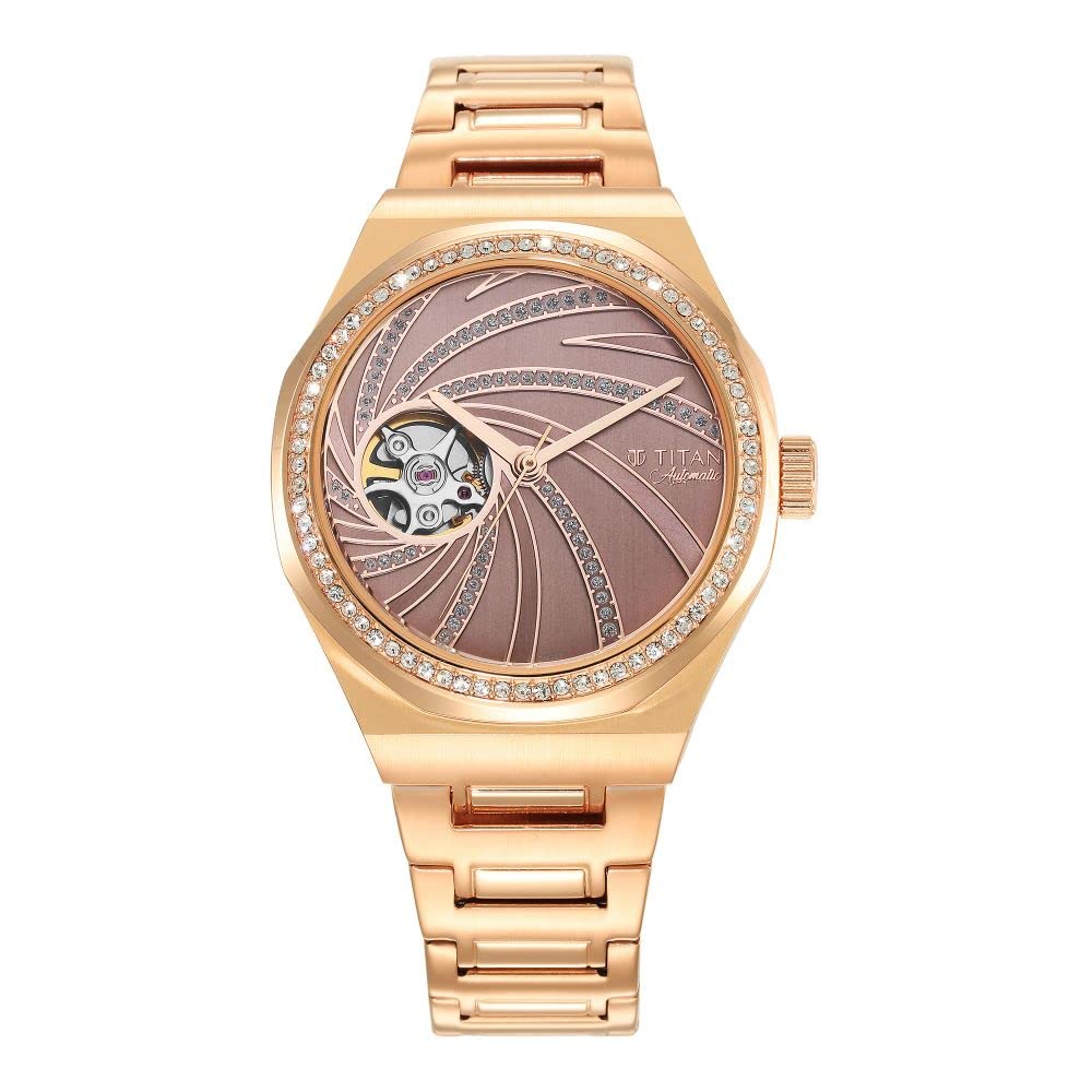 Titan Automatic Rose Gold Dial Rose Gold Stainless Steel Strap Watch for Women - NT95177WM01