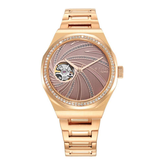 Titan Automatic Rose Gold Dial Rose Gold Stainless Steel Strap Watch for Women - NT95177WM01