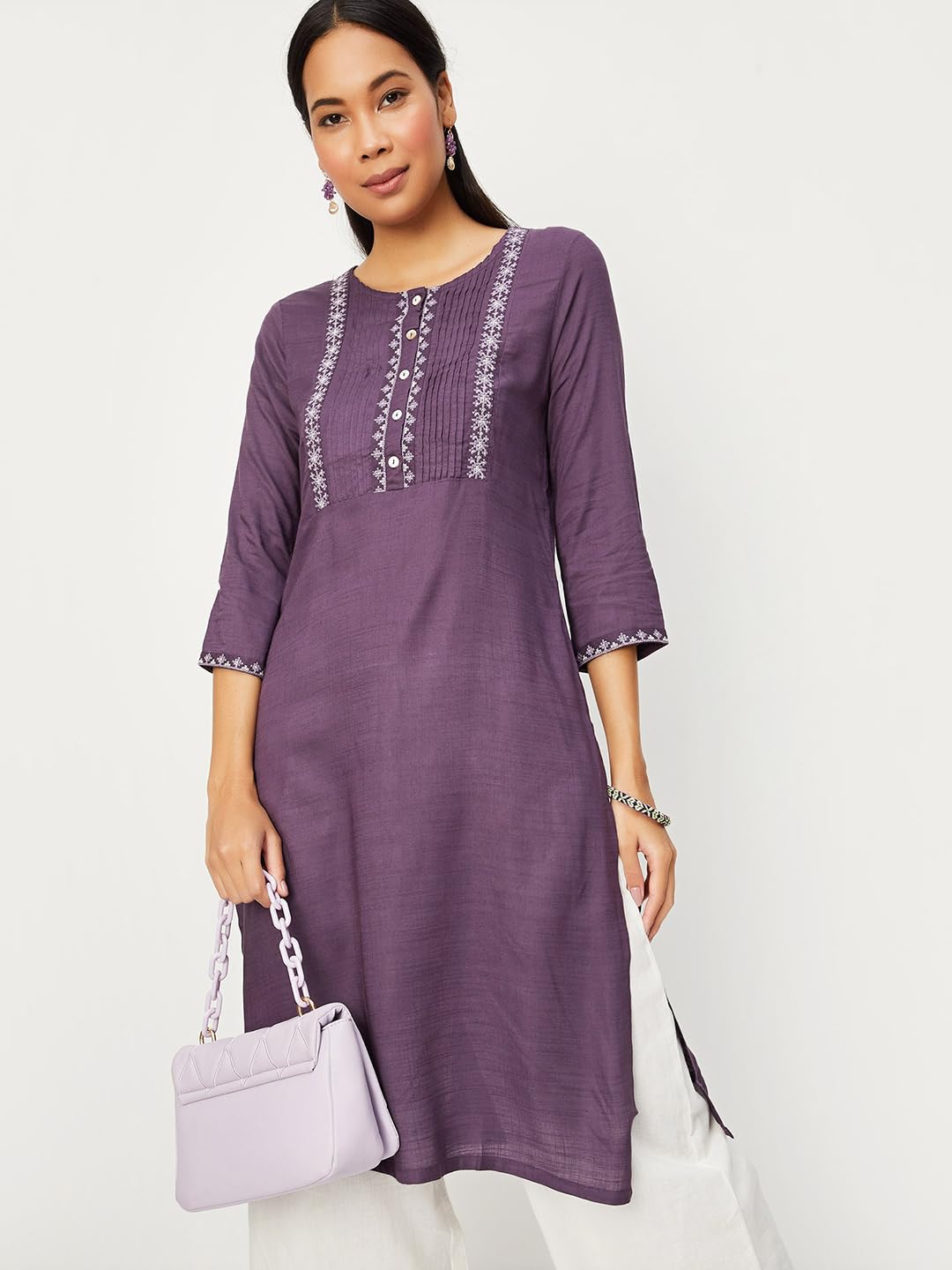 Max Women's Rayon Straight Shirt (WWSU31006PURPLE_Purple