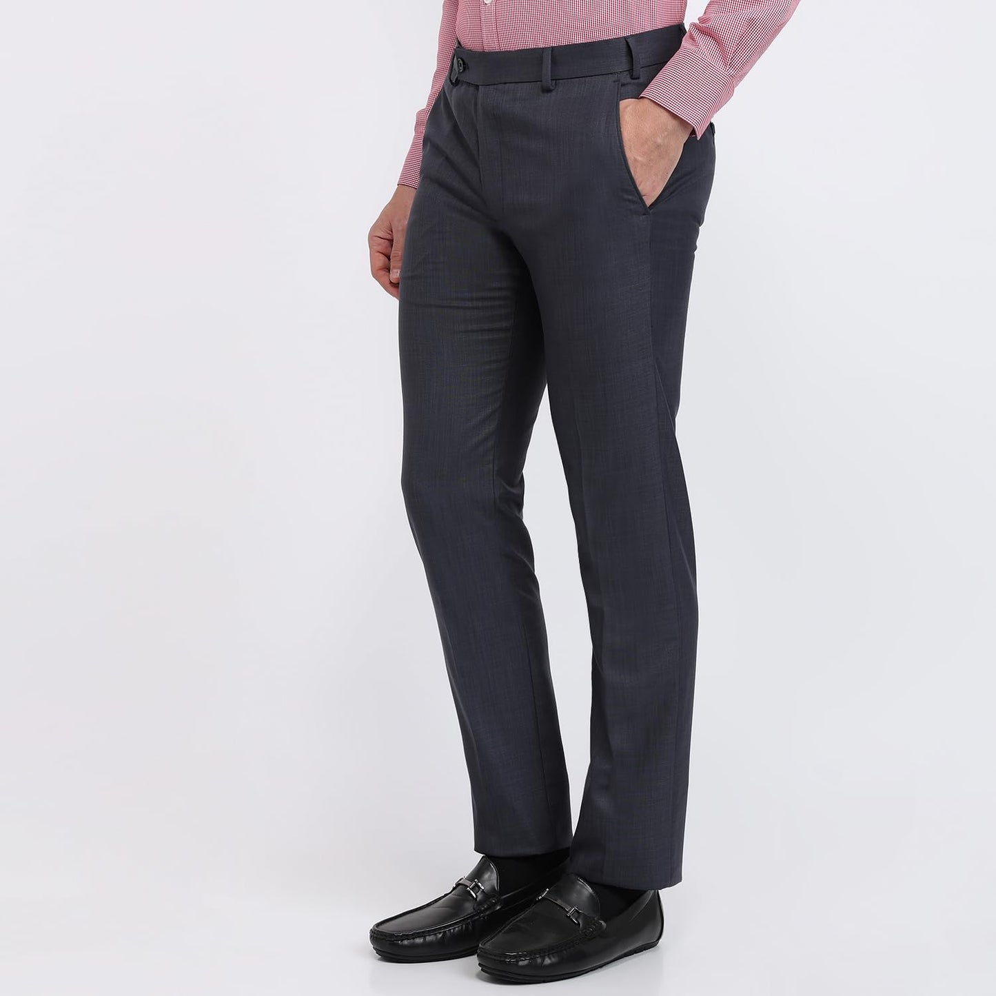 Park Avenue Men Slim Fit Solid Pattern Poly Viscose Blend Flat Front Formal Trouser Dark Blue