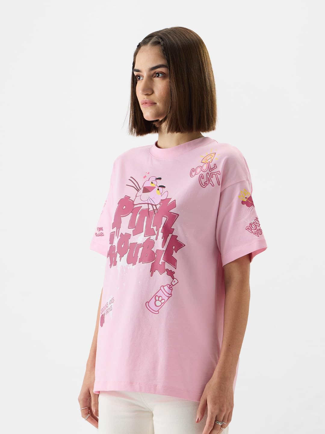 The Souled Store Women's Cartoon Oversized Fit T-Shirt (241902_Pink