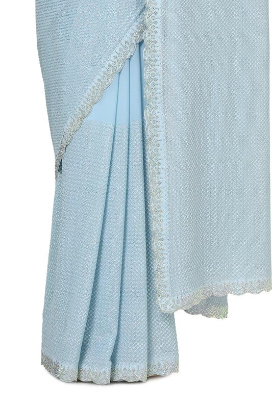 Soch Womens Powder Blue Georgette Embellished Saree With Sequins